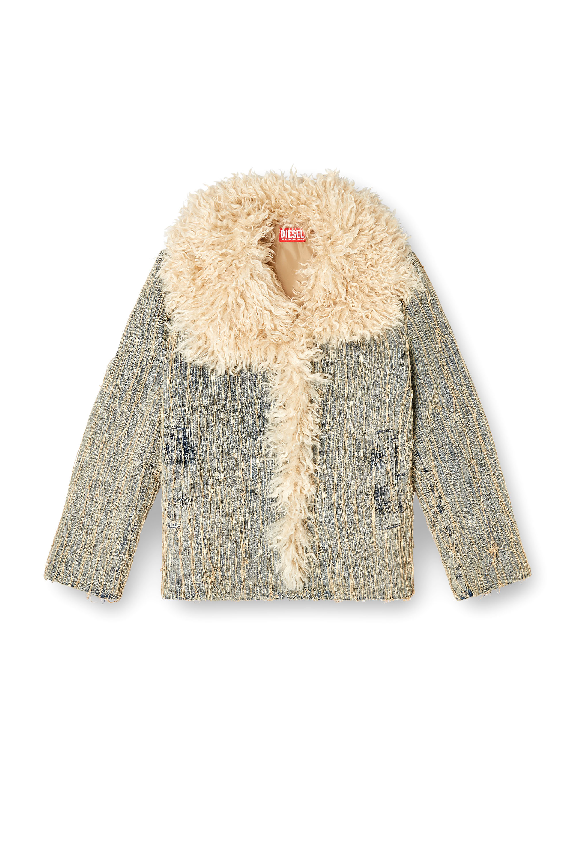 Diesel - DE-ACONIC-S, Damen Jacke aus Jacquard-Denim mit schwebenden Fäden in Mittelblau - 3