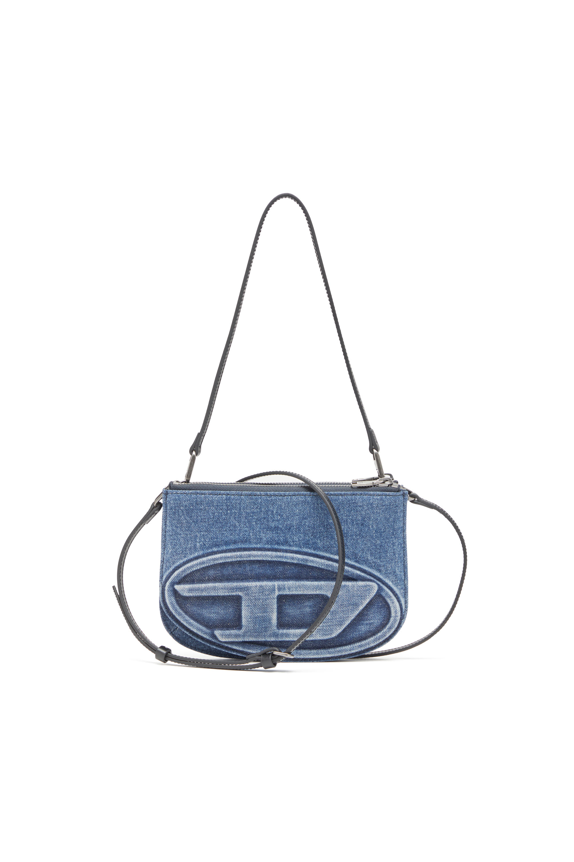 Diesel - 1DR TWIN, Damen Schultertasche mit zwei Fächern aus solarisiertem Denim in Blau - 1