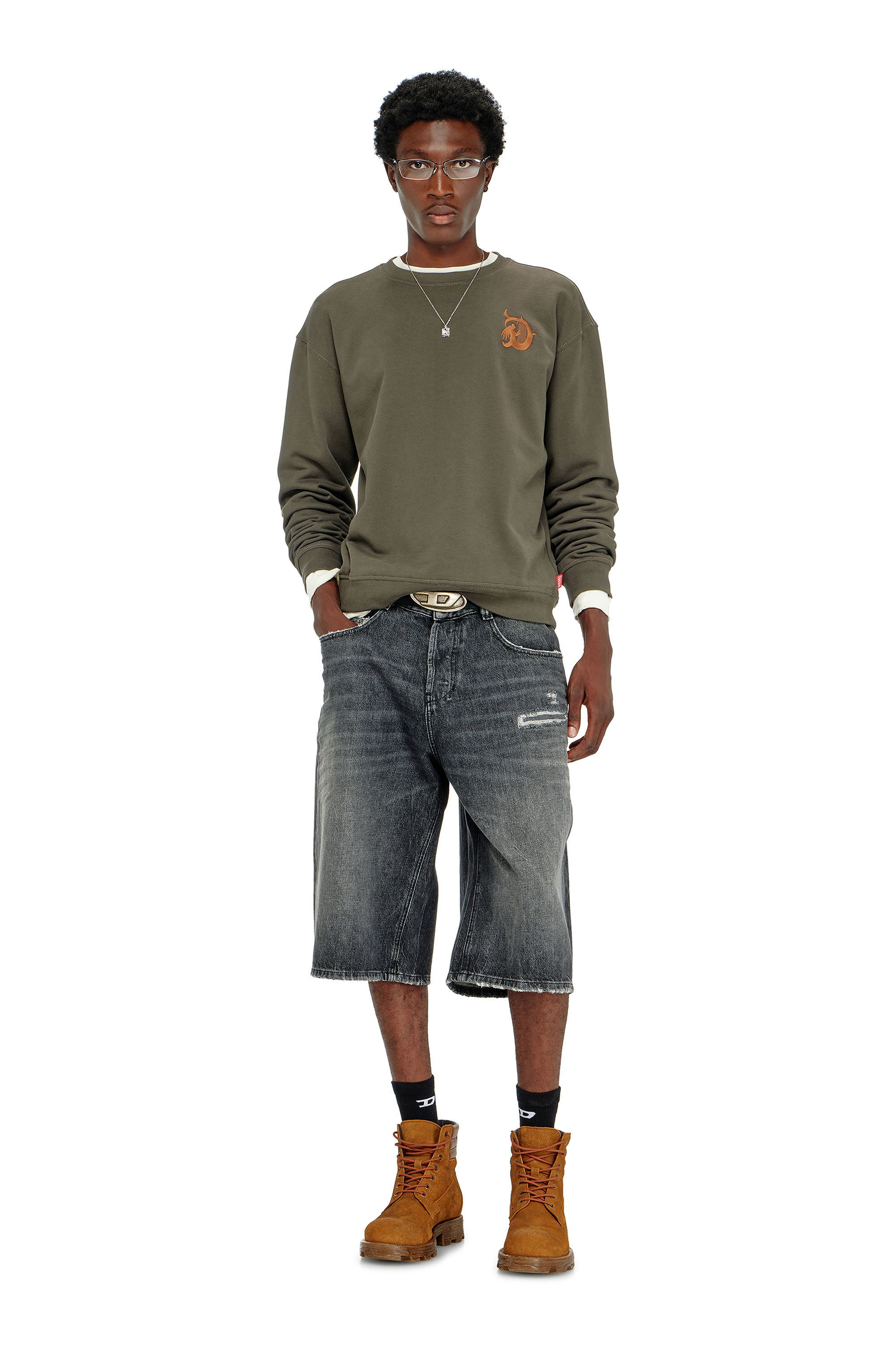Diesel - S-NORM-AA4, Man's Sweatshirt with embroidery and flock print in Military Green - 1