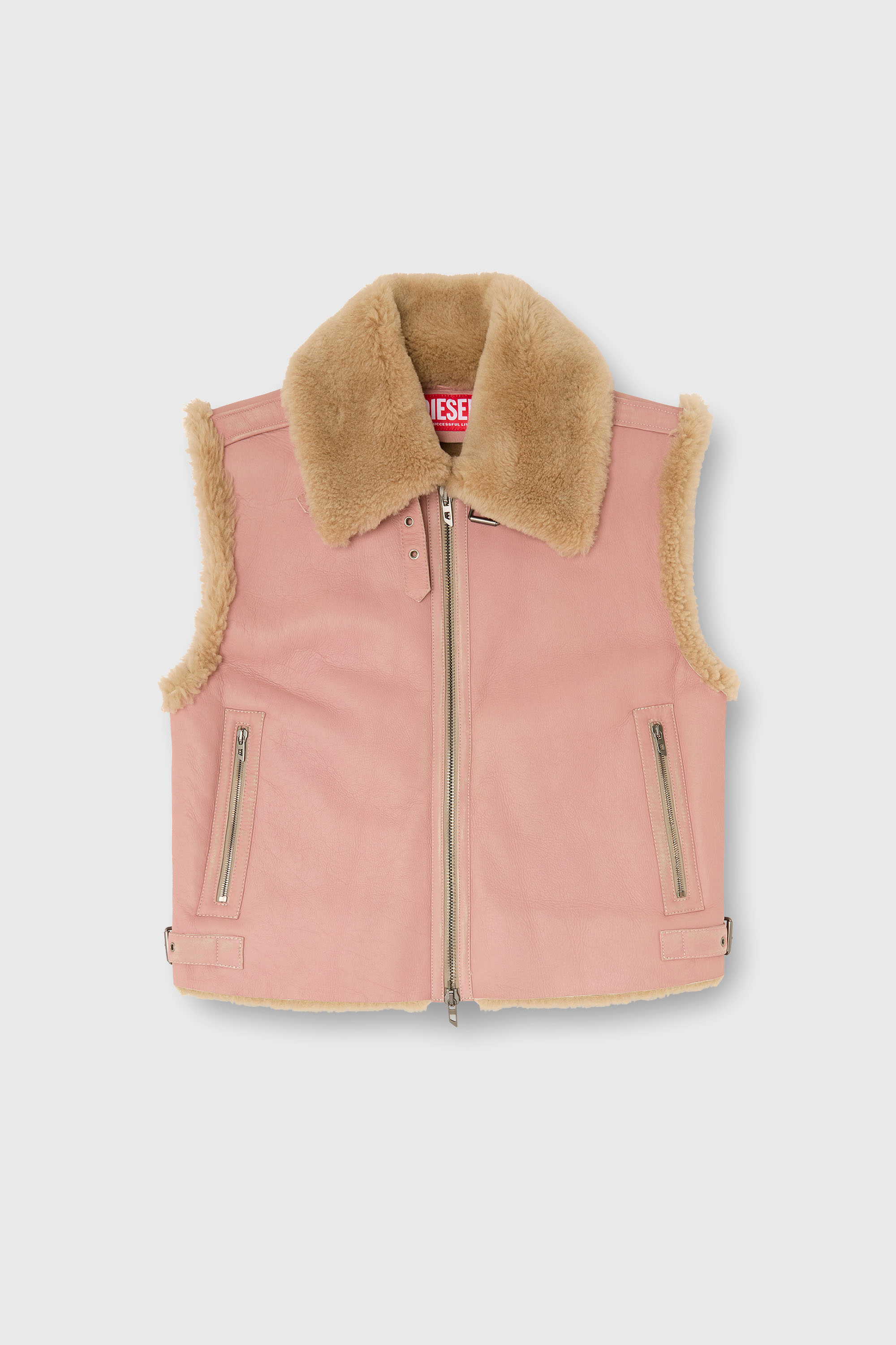 Diesel - L-HONT, Herren Lederweste mit Shearling in Rosa - 2