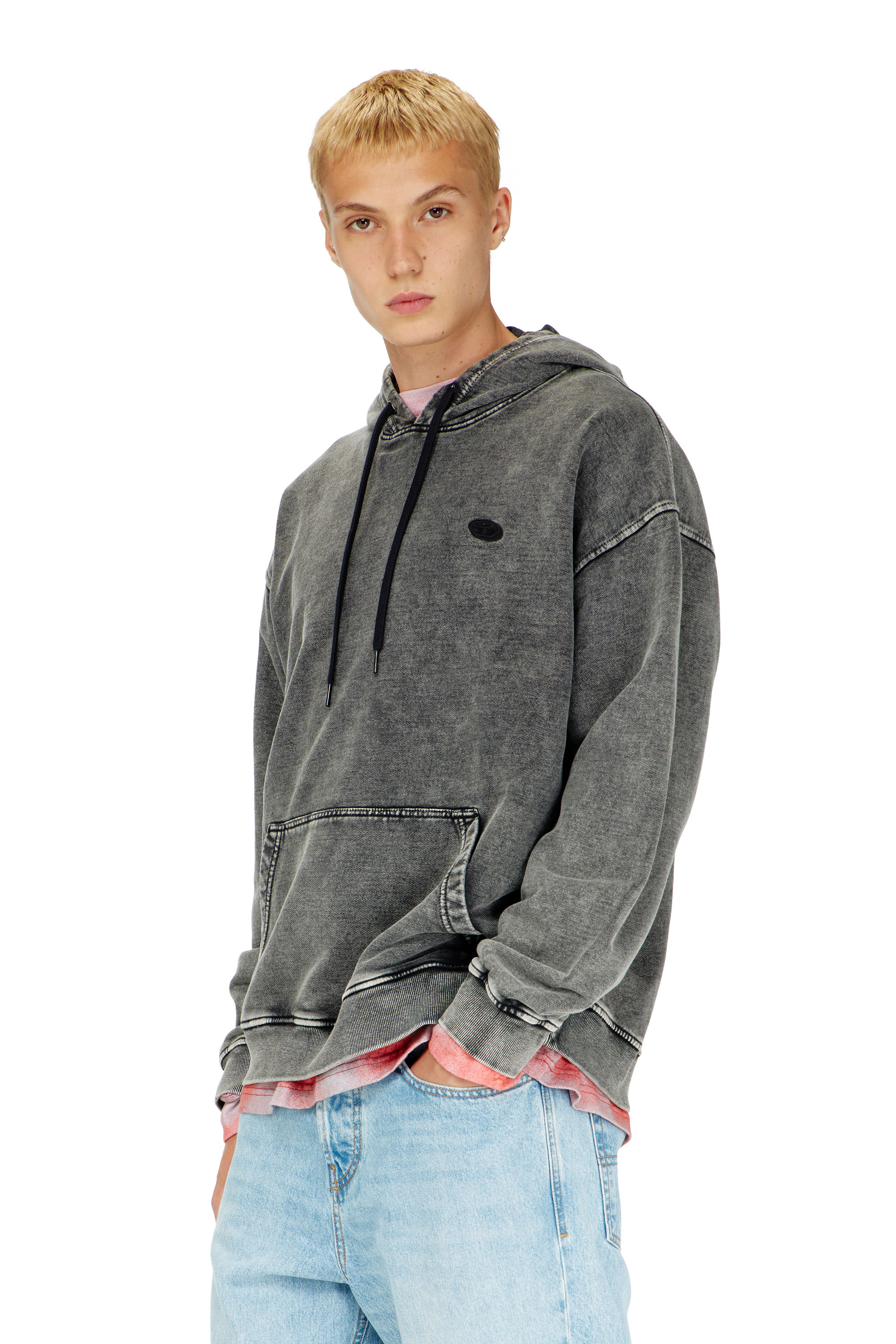 Diesel - S-BOXT-HOOD-DEN, Herren Hoodie mit roh geschnittener R&uuml;ckenapplikation in Dunkelgrau - 3