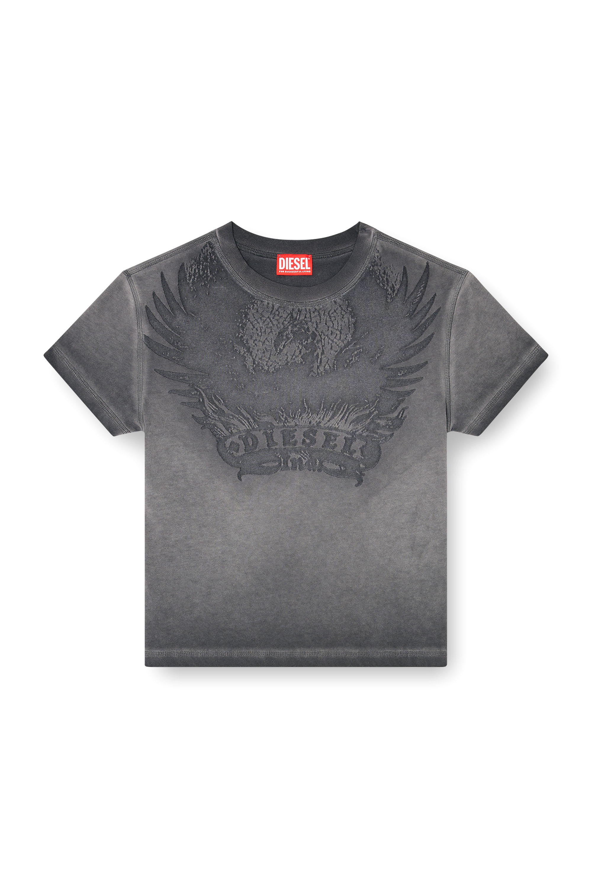 Diesel - T-ILA-AA7, Damen Slim T-shirt mit d&eacute;vor&eacute; Phoenix in Dunkelgrau - 3