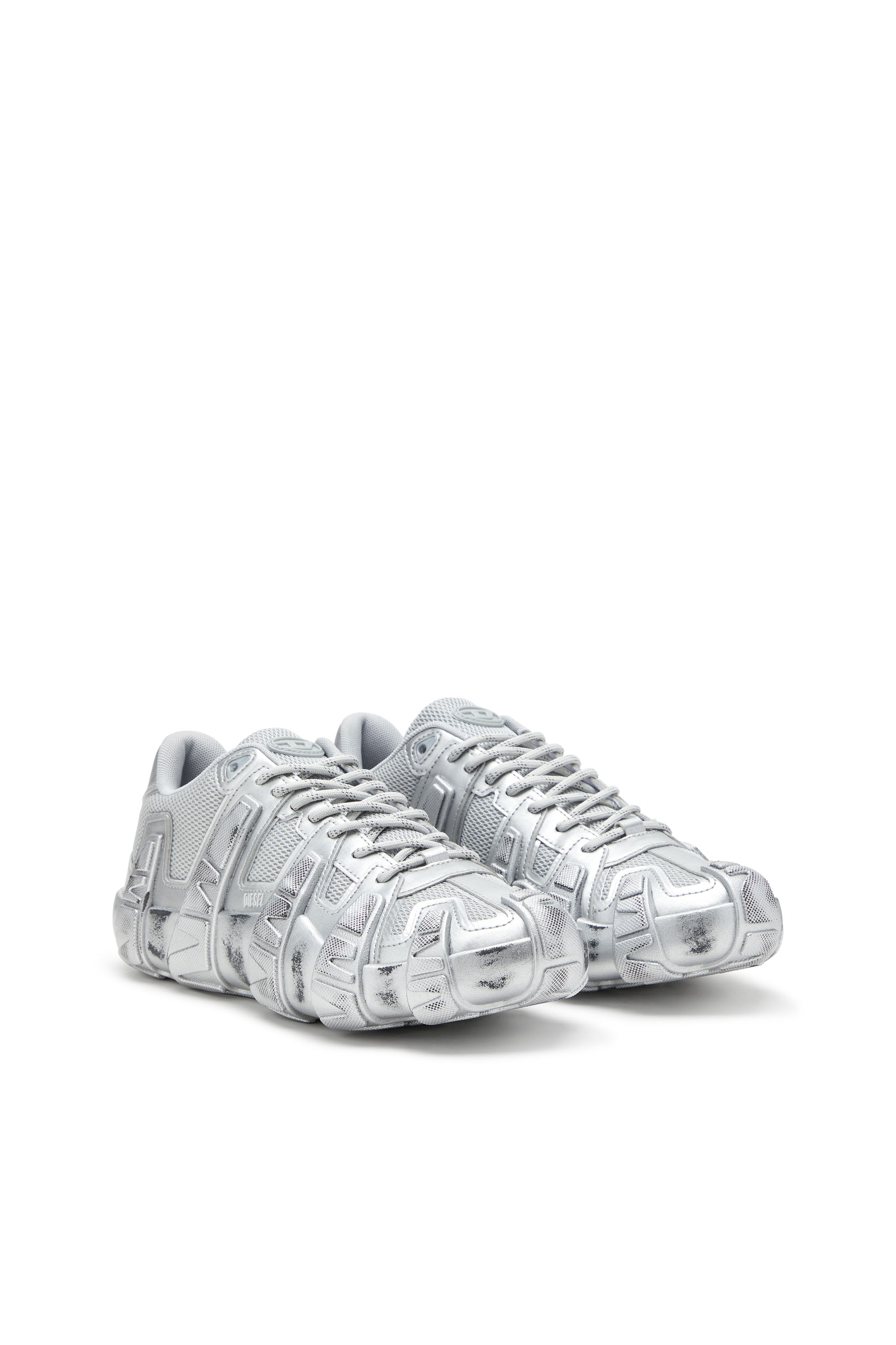 Diesel - S-D-GRIFFE LOW, Herren Metallic-Sneakers aus Mesh und PU in Silber - 2