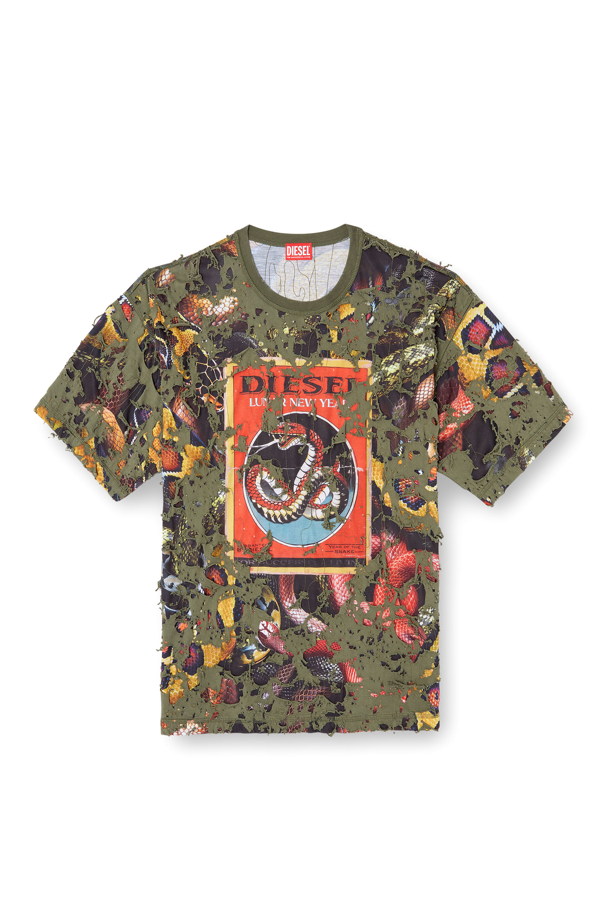 Diesel - CL-T-BOXT-DEVOR-SNAKE, Unisex T-Shirt mit Schlangen-Print und Destroyed-Overlay in Olivgrün - 3