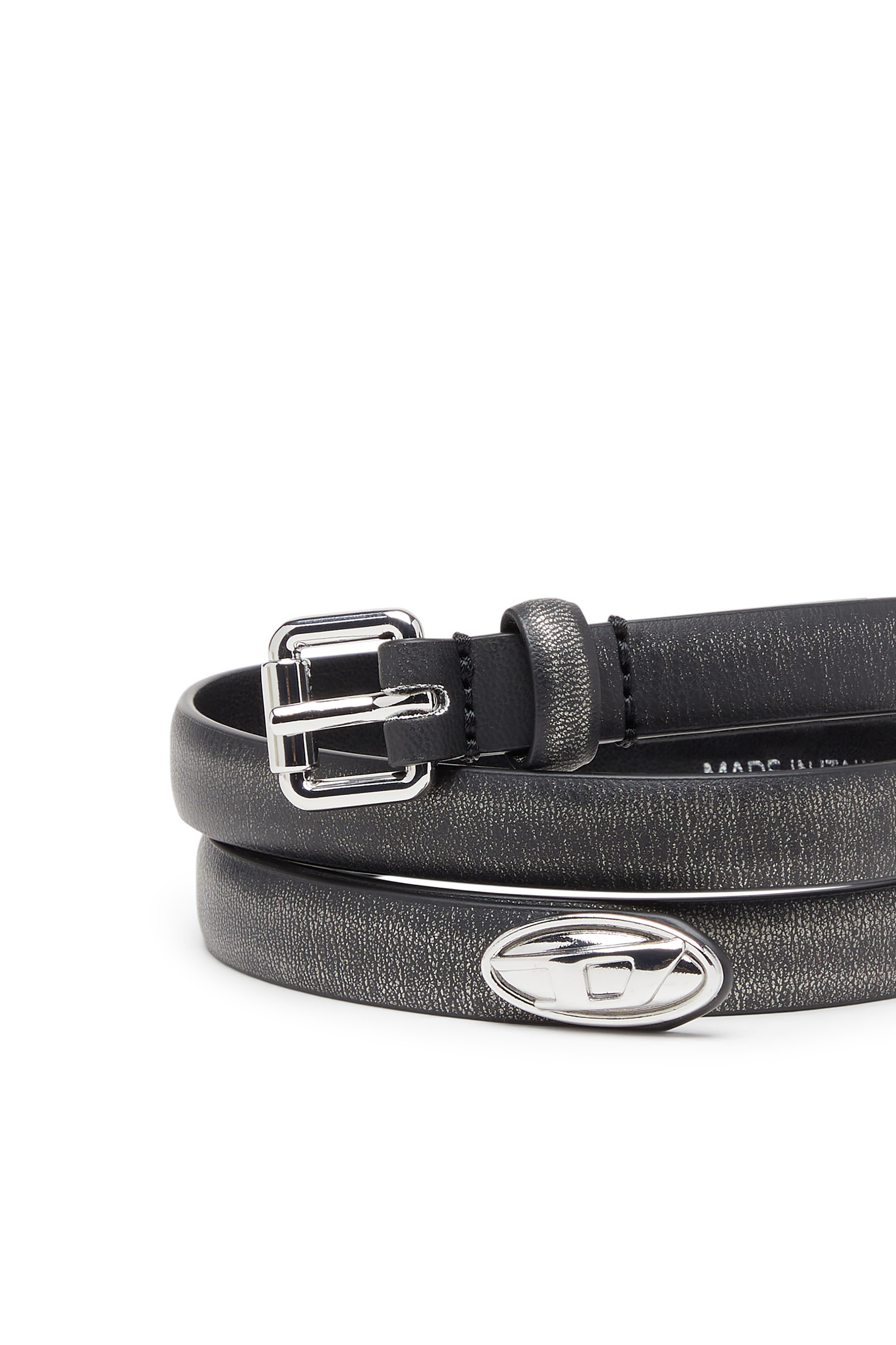 Diesel - B-DD-TIP, Damen Gürtel 1,4 cm mit schmaler Schnalle in Schwarz/Silber - 3