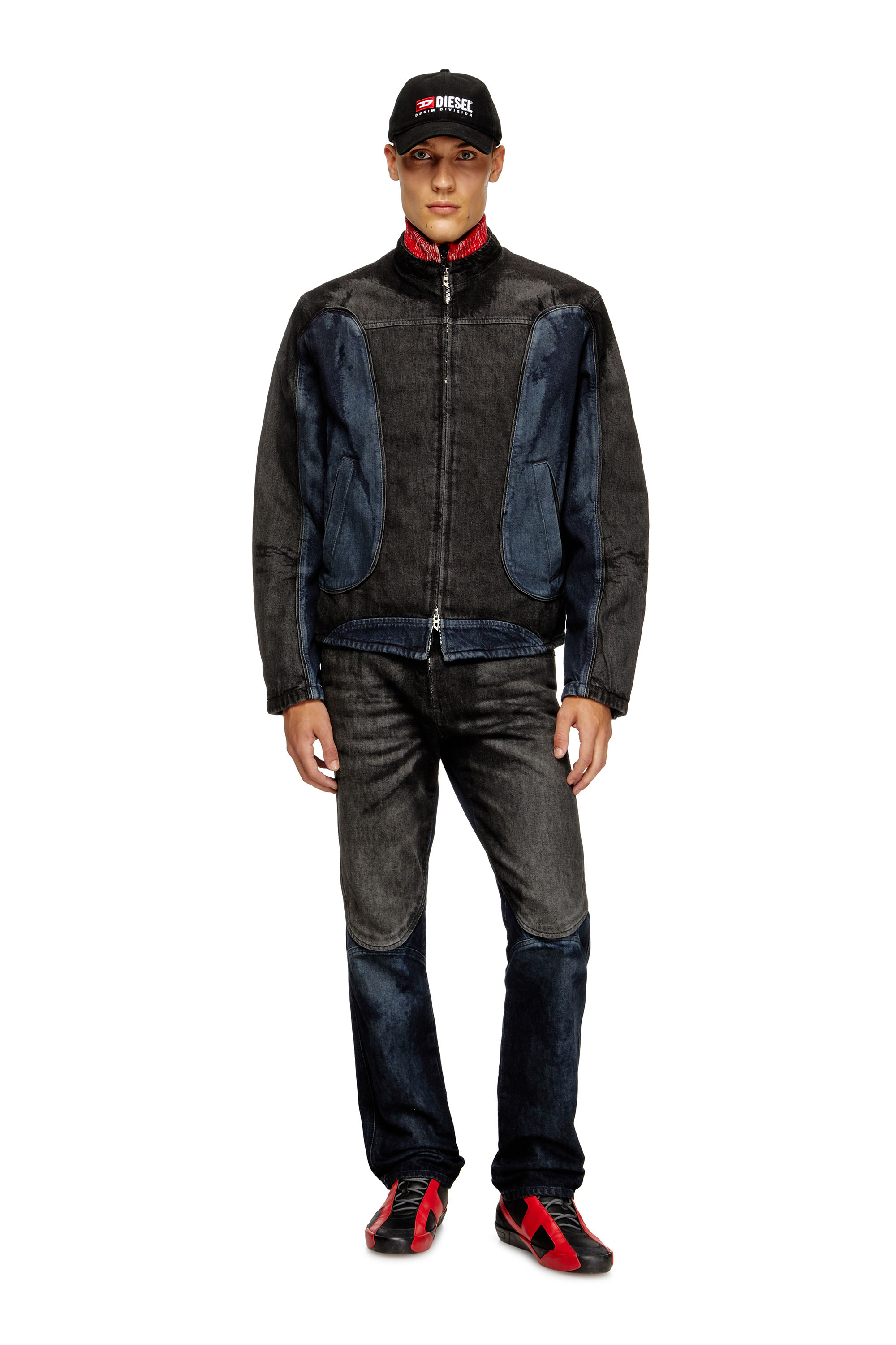 Diesel - D-BLENK-S, Herren Bikerjacke aus zweifarbigem Denim in Schwarz/Blau - 2