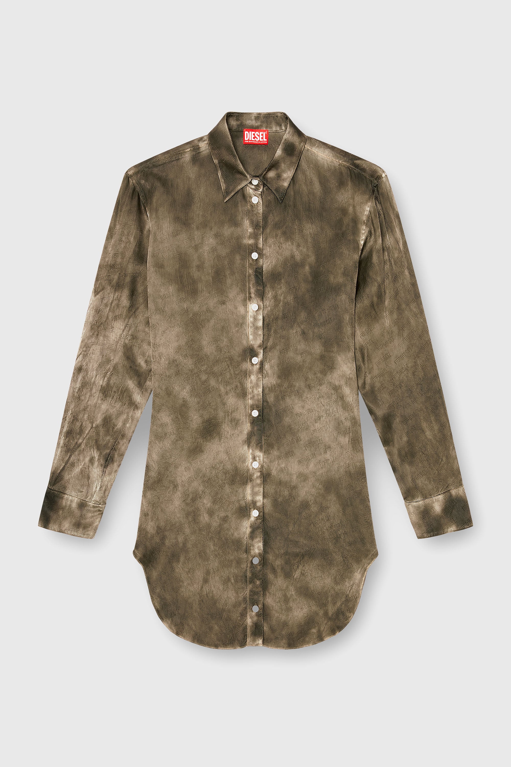 Diesel - C-LAVEL, Damen Langes Hemd aus logo-jacquard-knitter-satin in Armeegr&uuml;n - 2