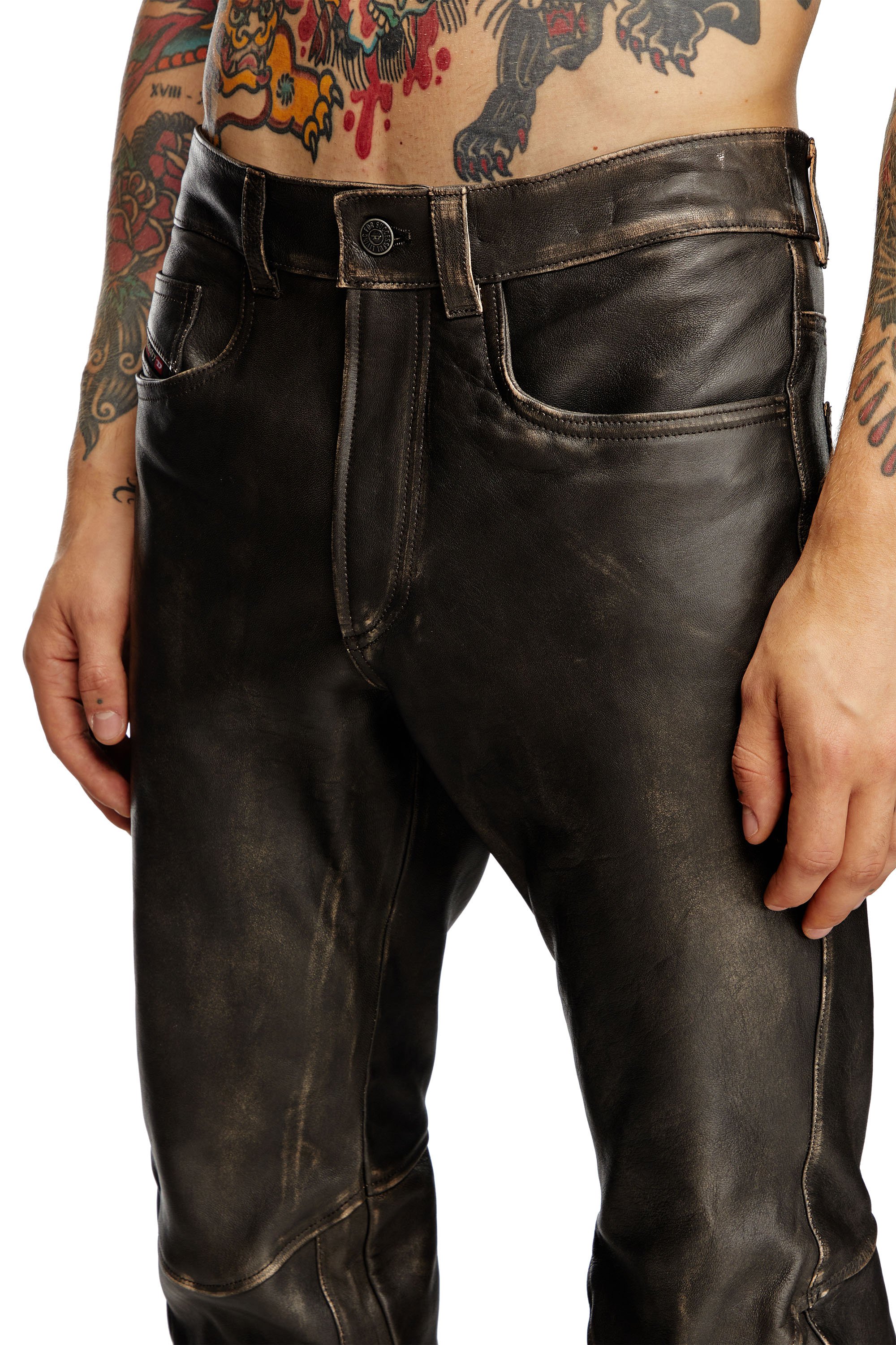 Diesel - P-NASH-LEAT, Man's Distressed leather pants in Black - 5