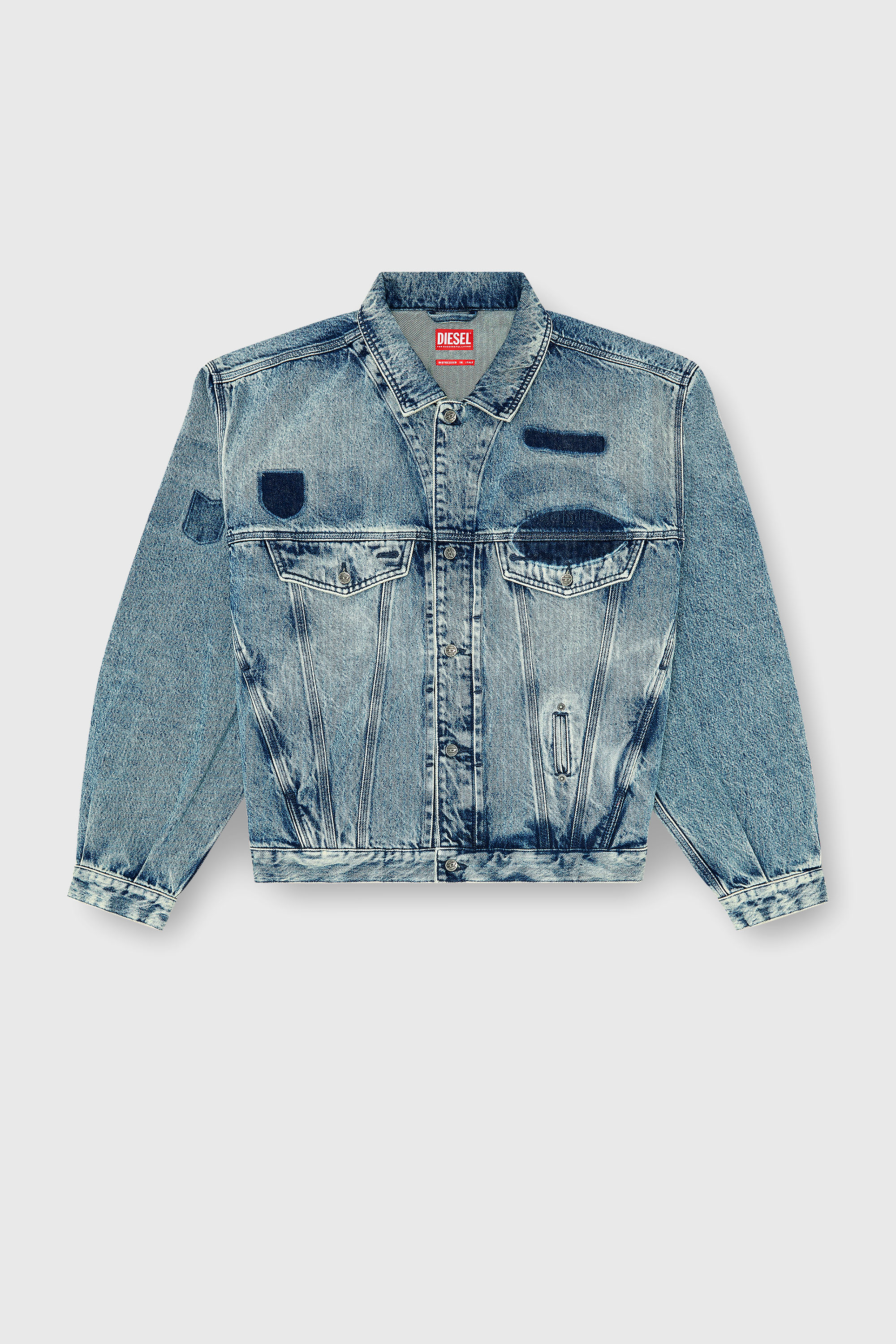 Diesel - D-DENVER-S2, Unisex Trucker-Jacke mit Patch-Effekten in Mittelblau - 2