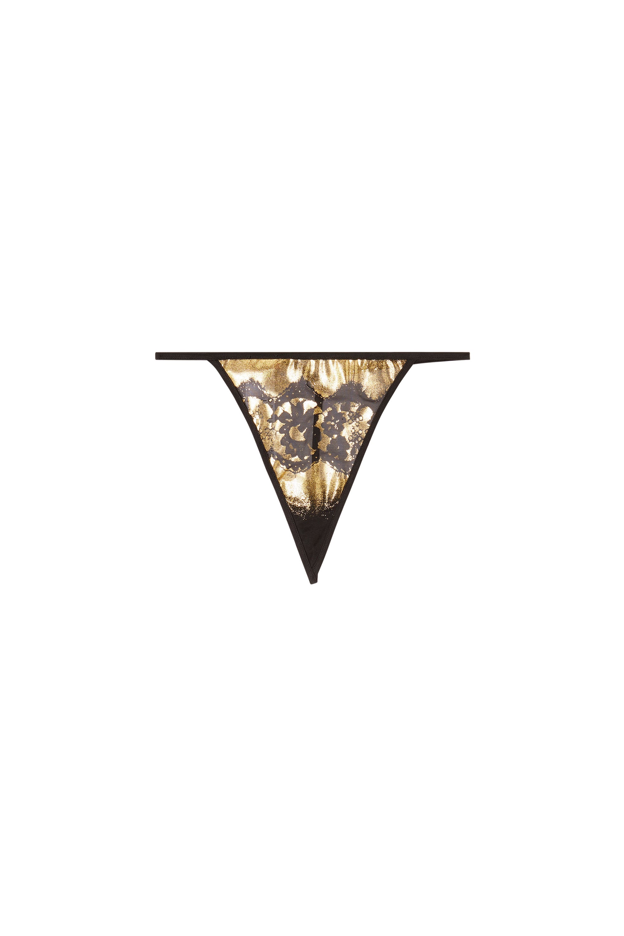 Diesel - D-STRING-GFT, Woman's Stretch-tulle thong with metallic lace effect in Black/Gold - 3