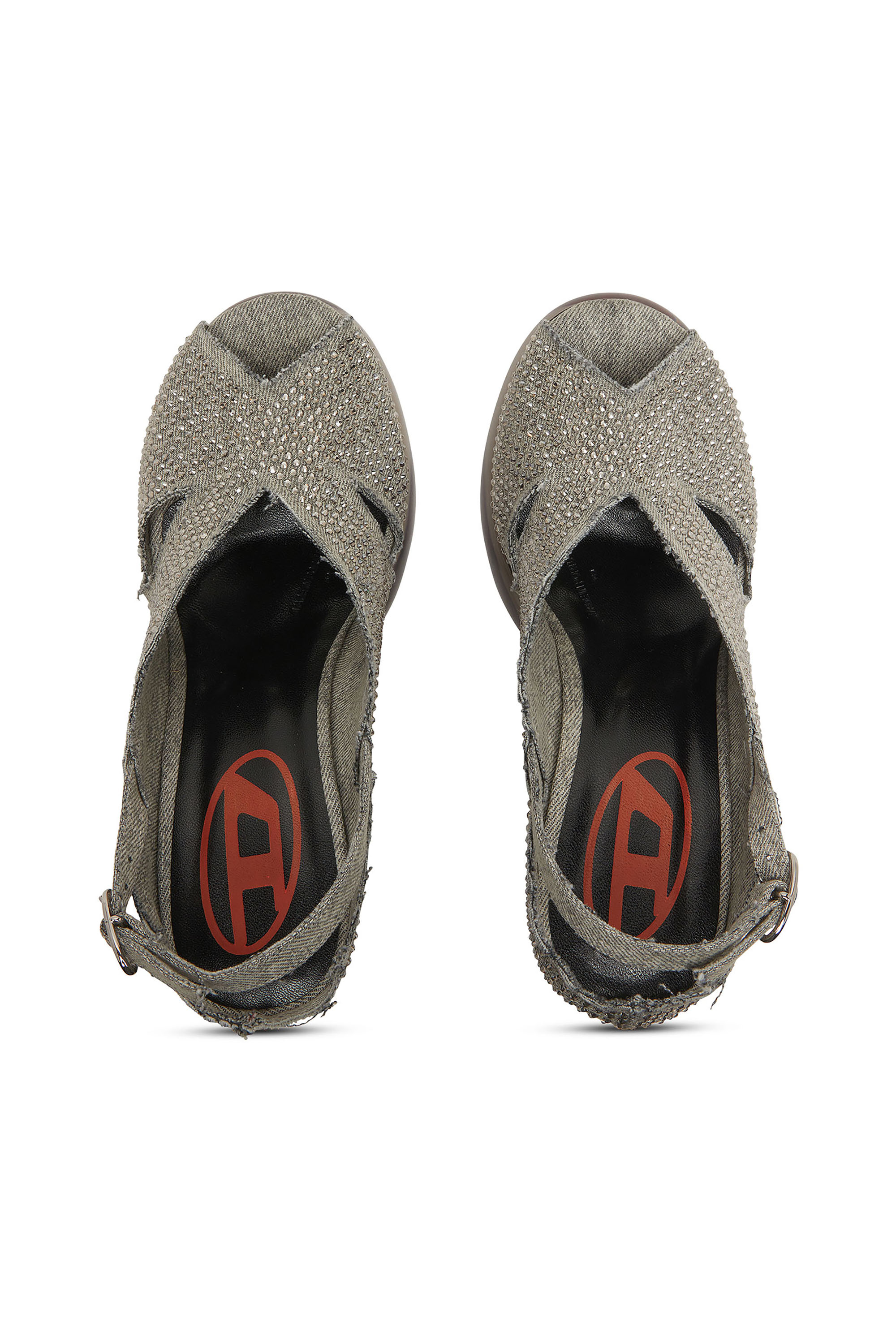 Diesel - D-LAKE PLATFORM SDL, Damen D-Lake-Sandaletten aus Kristalldenim und Plexiglas in Grau - 4