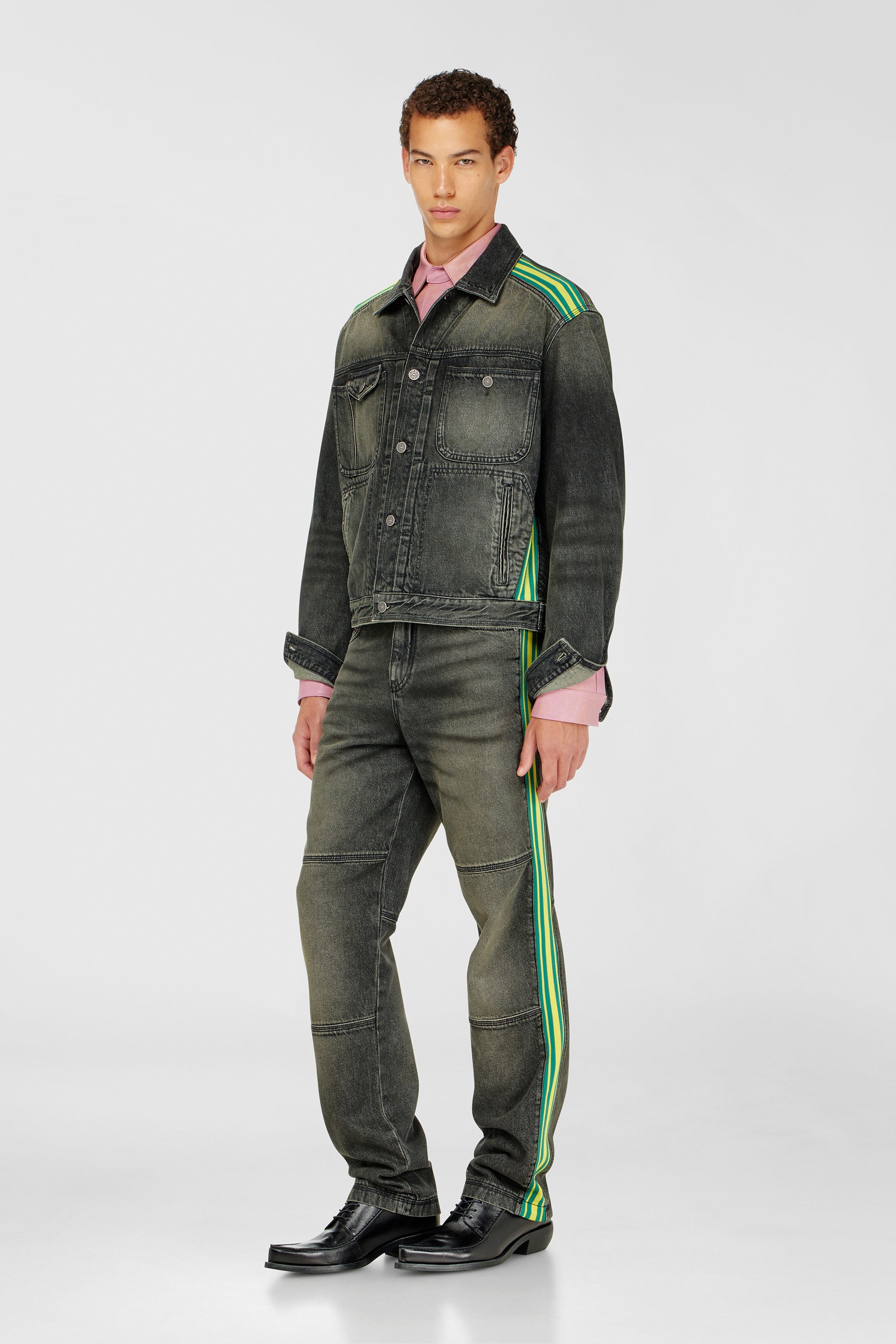 Diesel - D-BAS-FSJ1, Herren Trucker-Jacke mit gestreiften Schulterb&auml;ndern in Dunkelgrau - 2