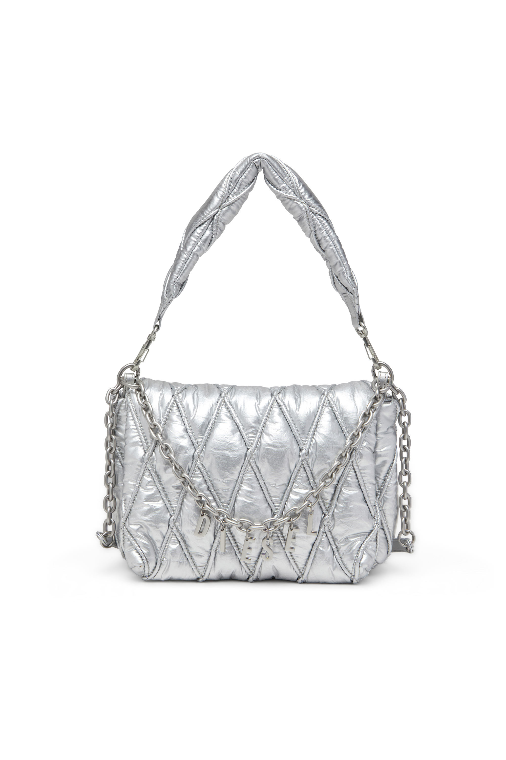 Diesel - CHARM-D SHOULDER M, Damen Charm-D M-Schultertasche aus gestepptem Metallic-Nylon in Silber - 2