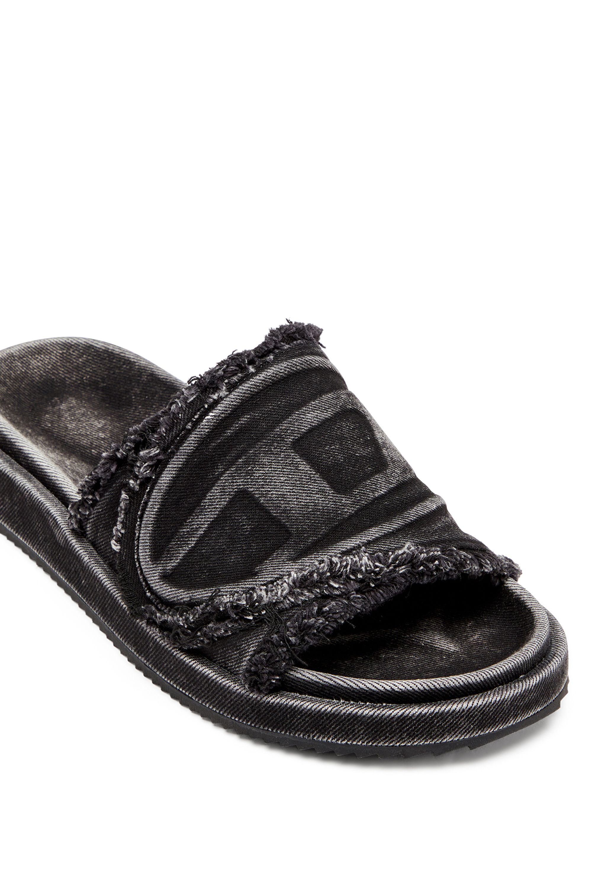 Diesel - SA-SLIDE D OVAL, Unisex's Distressed denim slides in Black - 6