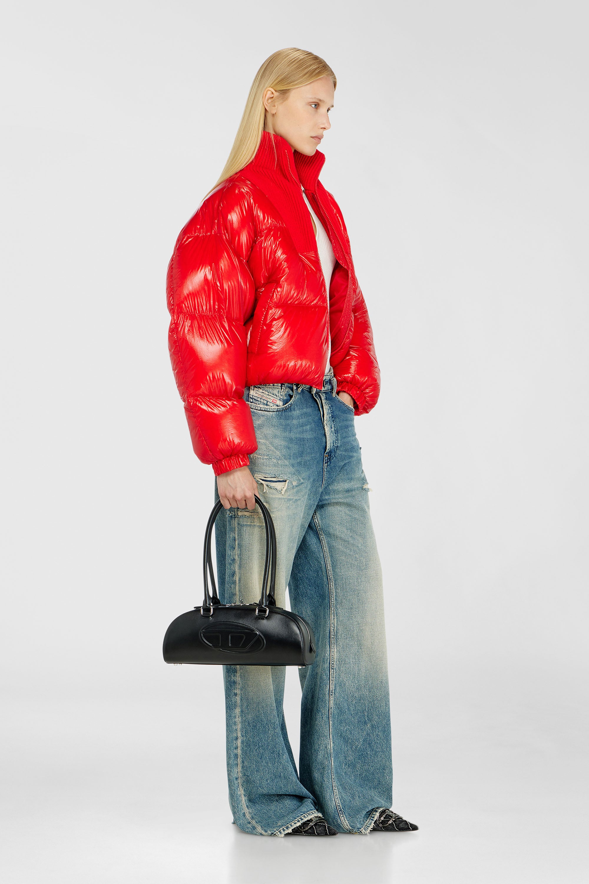 Diesel - W-ARRIOR, Damen Daunen-Steppjacke aus Ripstop mit Strickkragen in Rot - 2