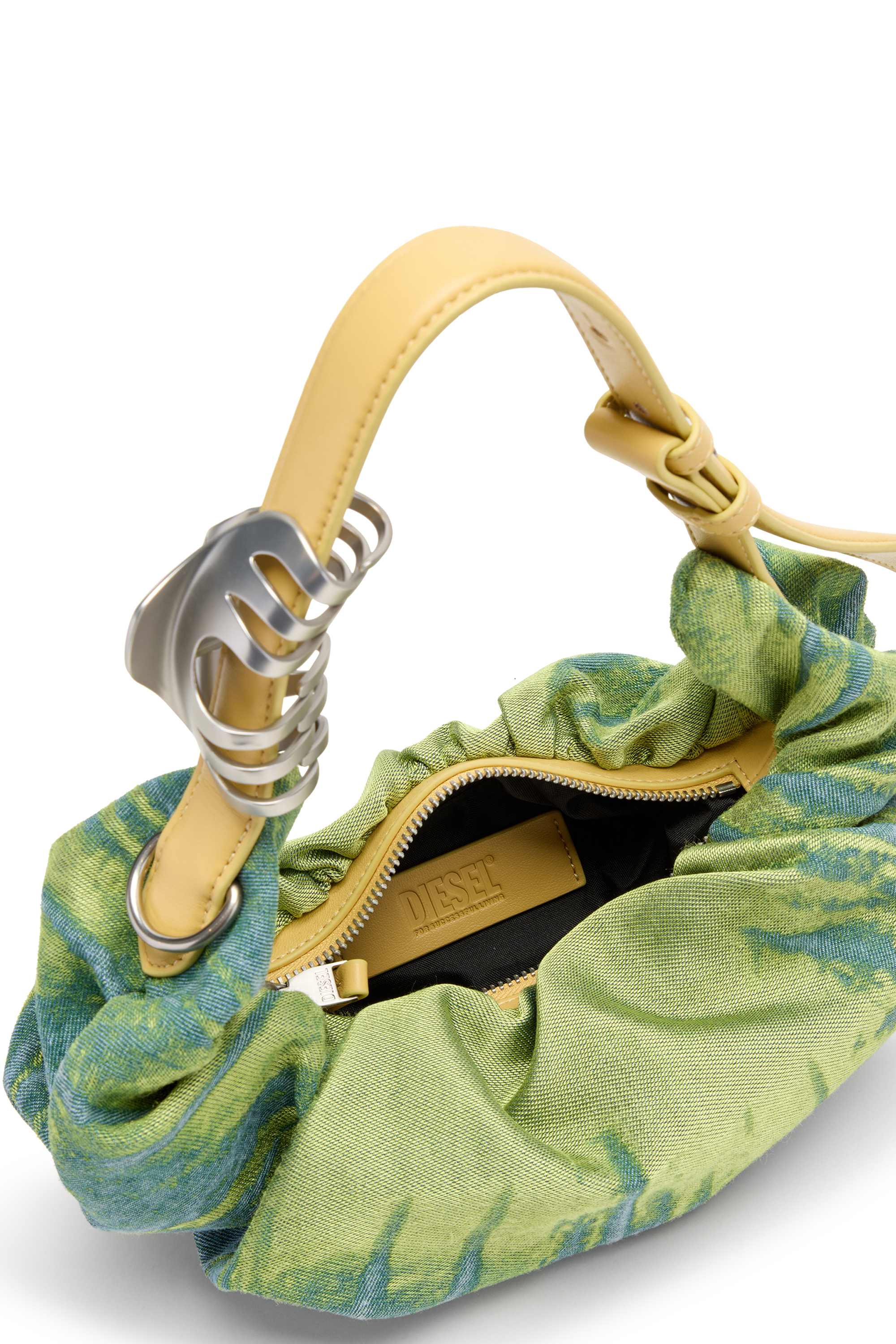 Diesel - GRAB-D HOBO S, Damen Grab-D-Scrunched Hobo-Tasche aus Satin-Denim in Gr&uuml;n - 5