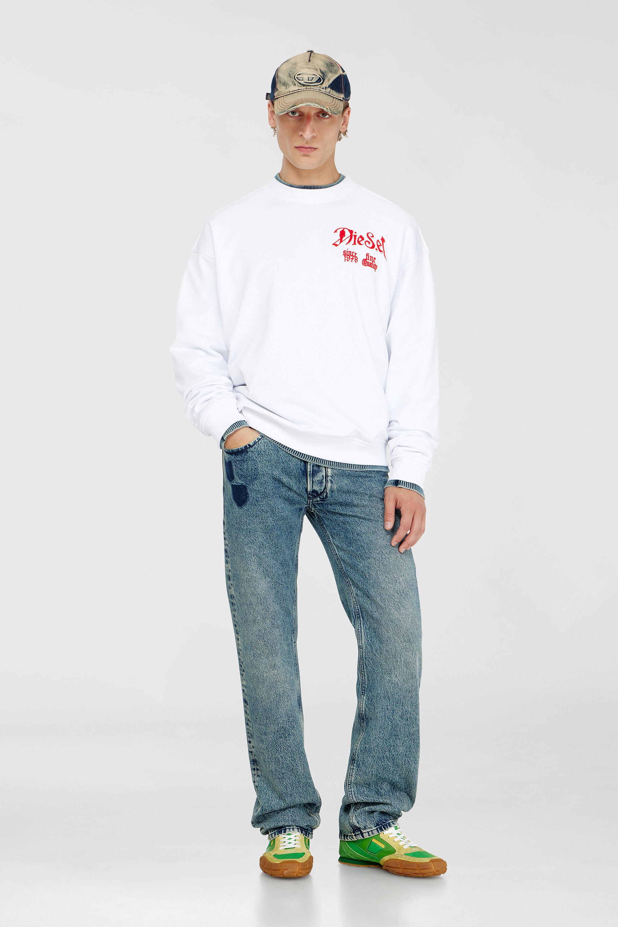 Diesel - S-BOXT-AA2, Herren Sweatshirt aus Baumwolle mit Flockprint in Wei&szlig; - 2