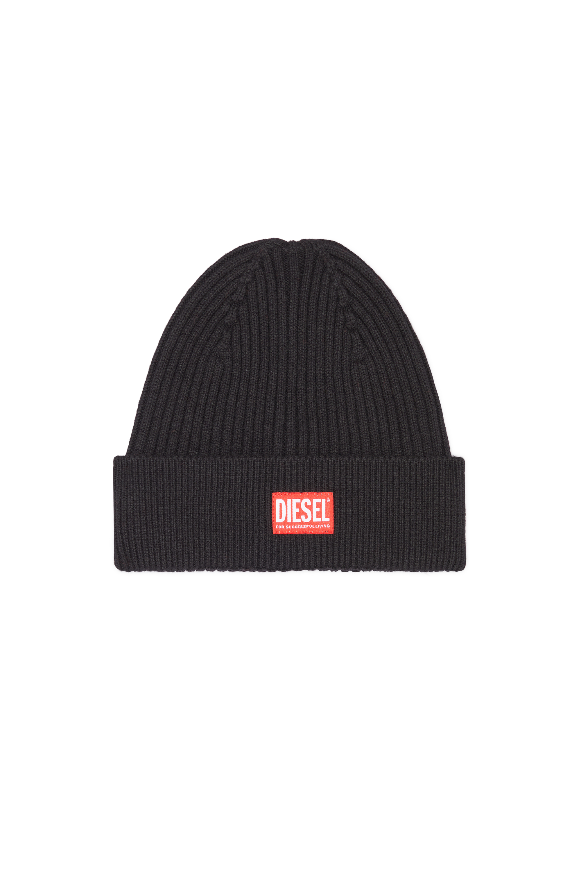 Diesel - K-CODER-H 2X2, Unisex Gerippte Beanie-Mütze mit Logo-Aufnäher in Schwarz - 1
