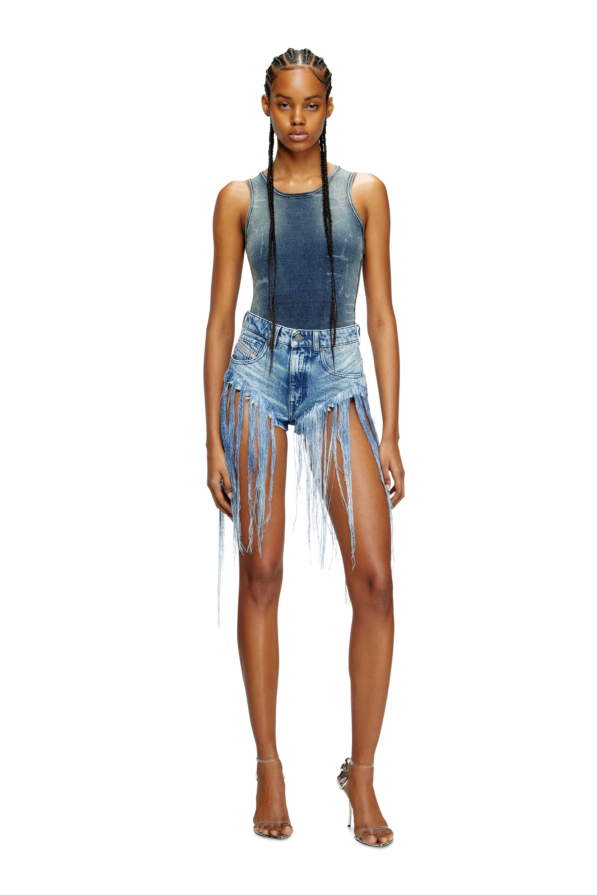 Diesel - T-GO, Unisex's Ribbed tank top with denim trompe l'oeil in Dark Blue - 6