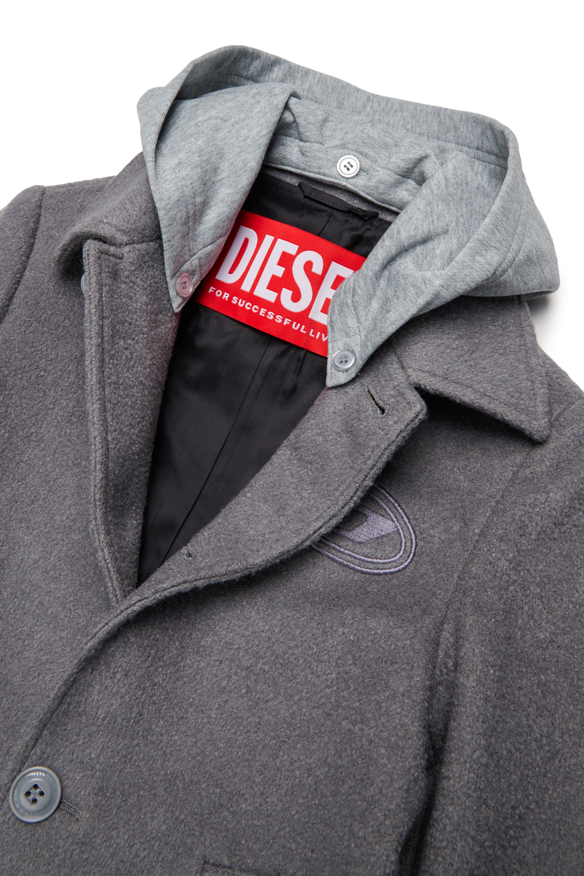 Diesel - JASTONEOUT, Man's Wool-blend coat with detachable hood in Dark grey - 3