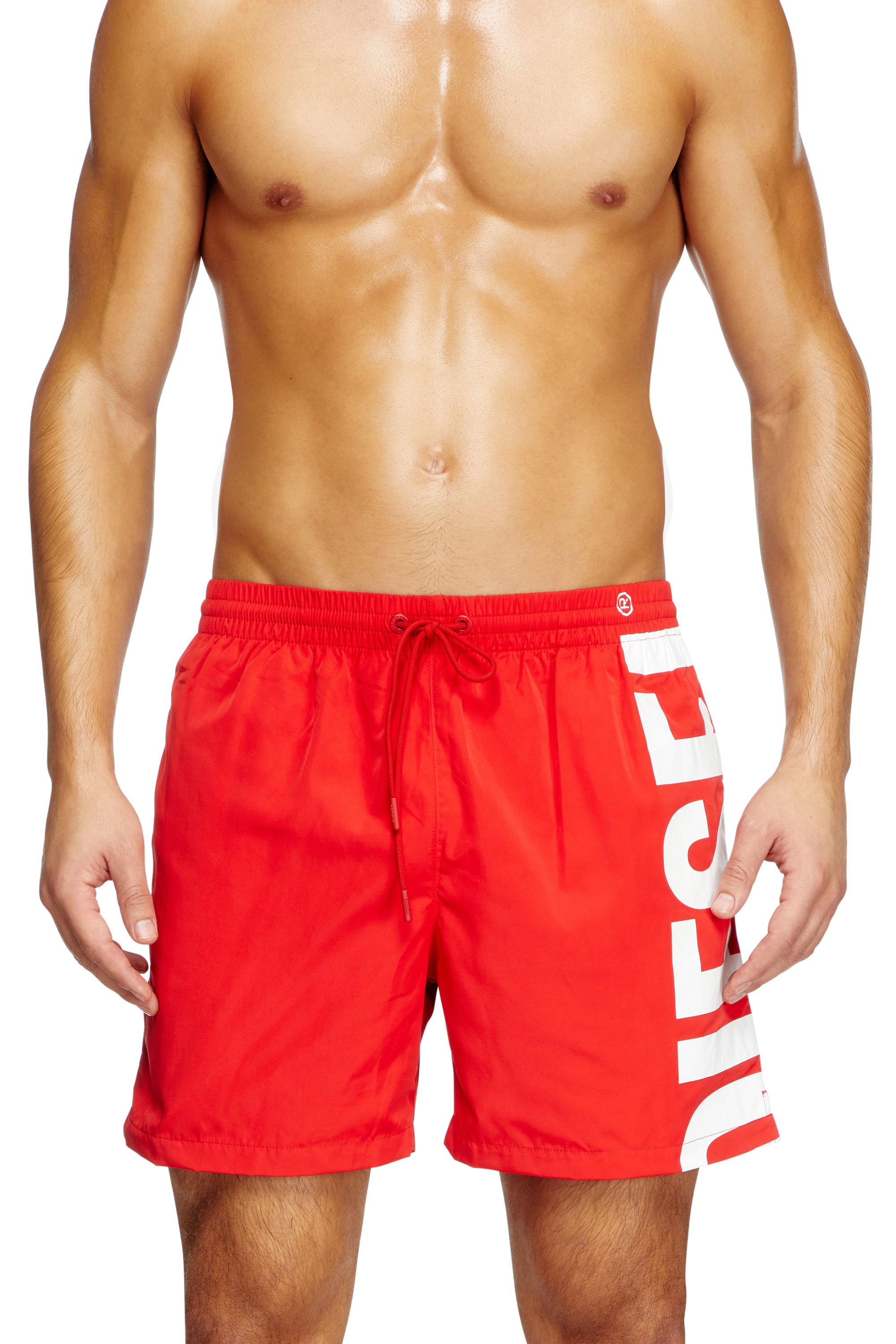 Diesel - RIO-41-D-CORE, Herren Mittellange Bade-Shorts mit Maxi-Logo in Rot/Weiss - 2