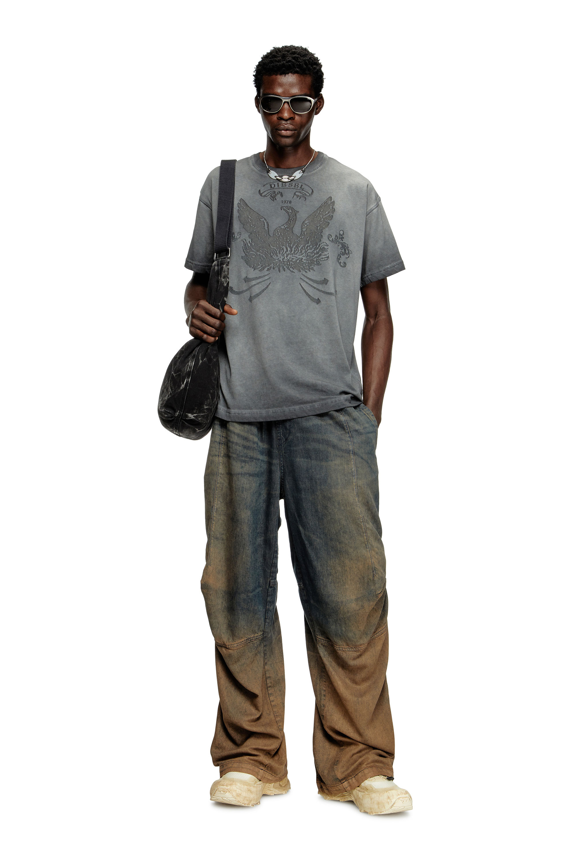 Diesel - T-NORM-T9, Herren T-Shirt mit Phönix-Dévoré in Grau - 1