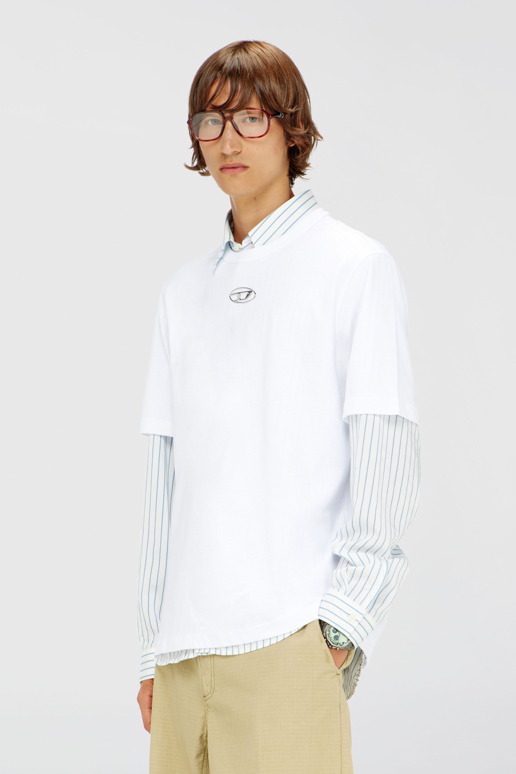 Diesel - T-ADJUST-OD, Herren T-Shirt mit metallischem Oval D in Wei&szlig; - 1