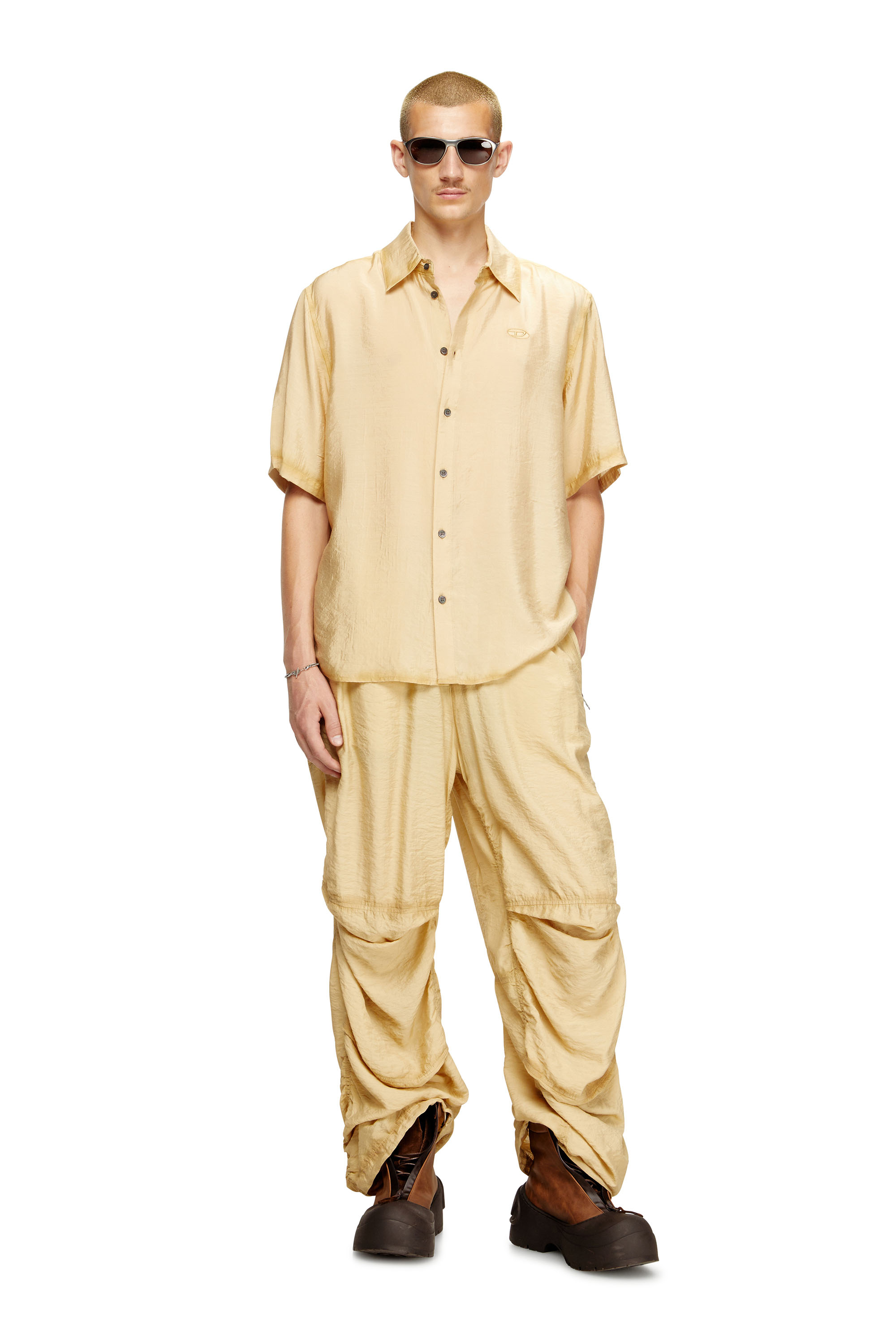 Diesel - S-SIMPLY-SS-LHBA, Herren Hemd aus Knitter-Nylon-Viskose in Hellbraun - 2