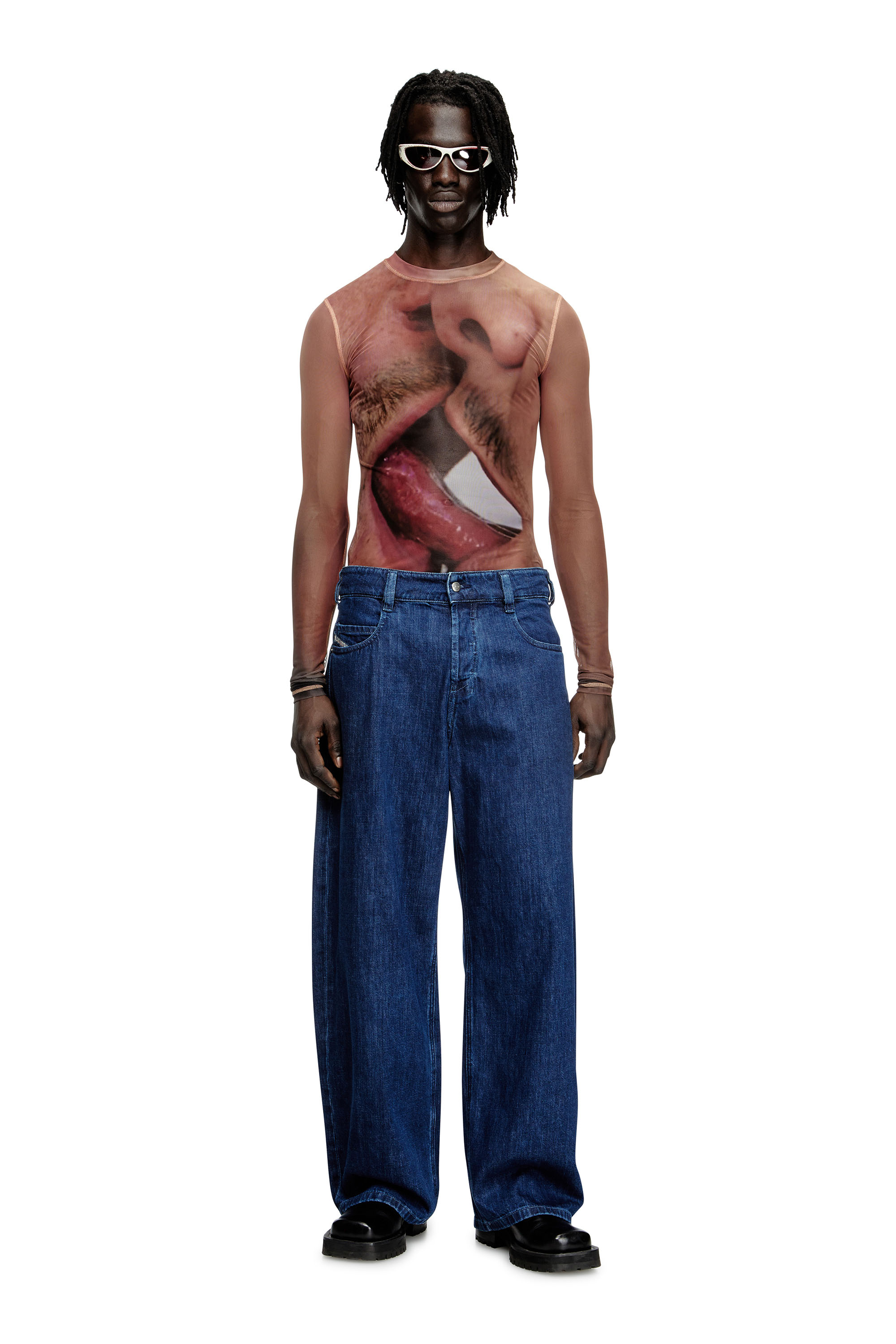 Diesel - PR-T-SIELAR-TOM25-1, Unisex Langarm-Oberteil aus bedrucktem Tech-Mesh in Rosa - 2