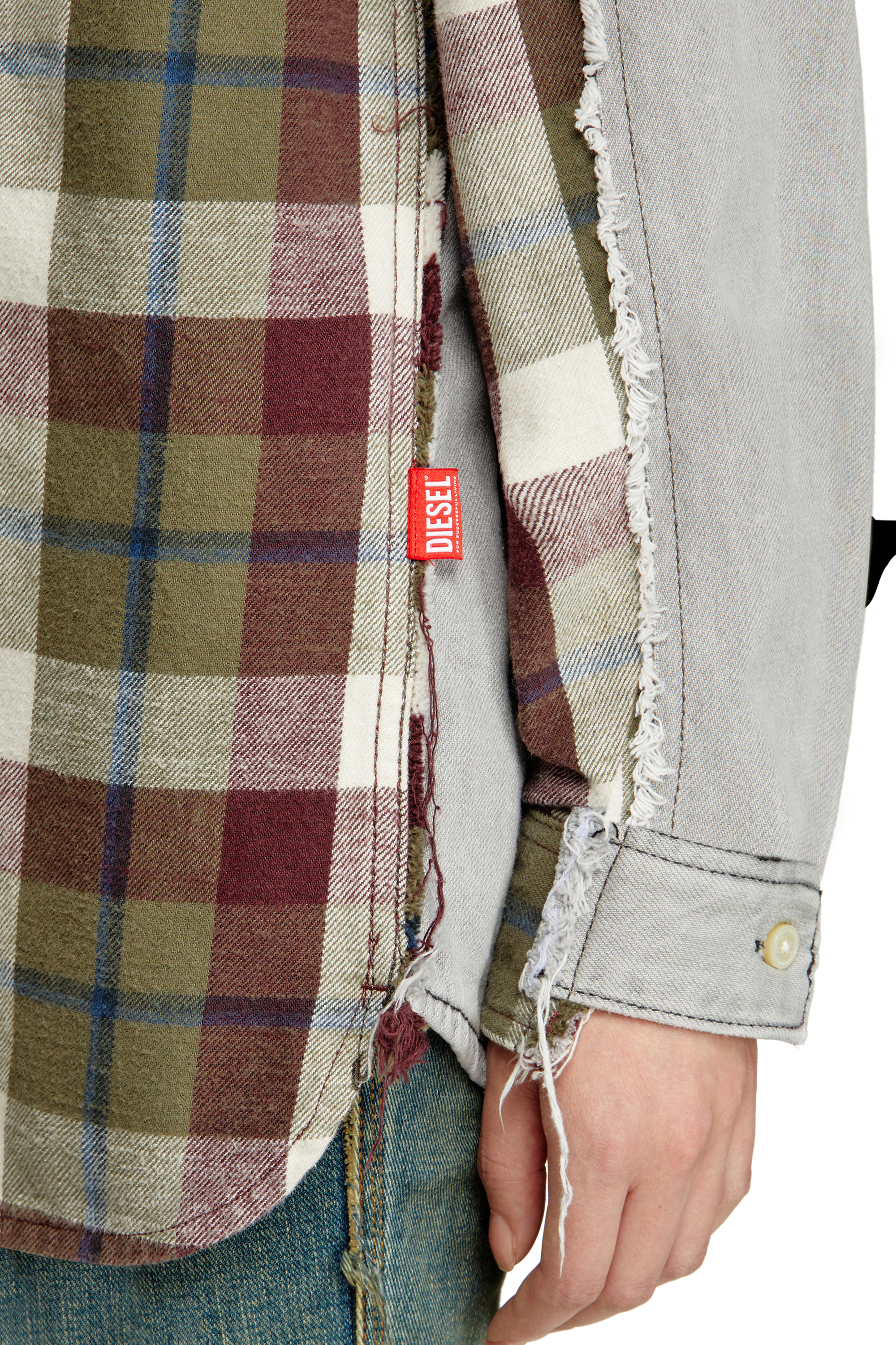 Diesel - Shirt Diseloves 8B, Unisex Karo- und Denim-Hemd in Bleich-Effekt in Rot/Grau - 6