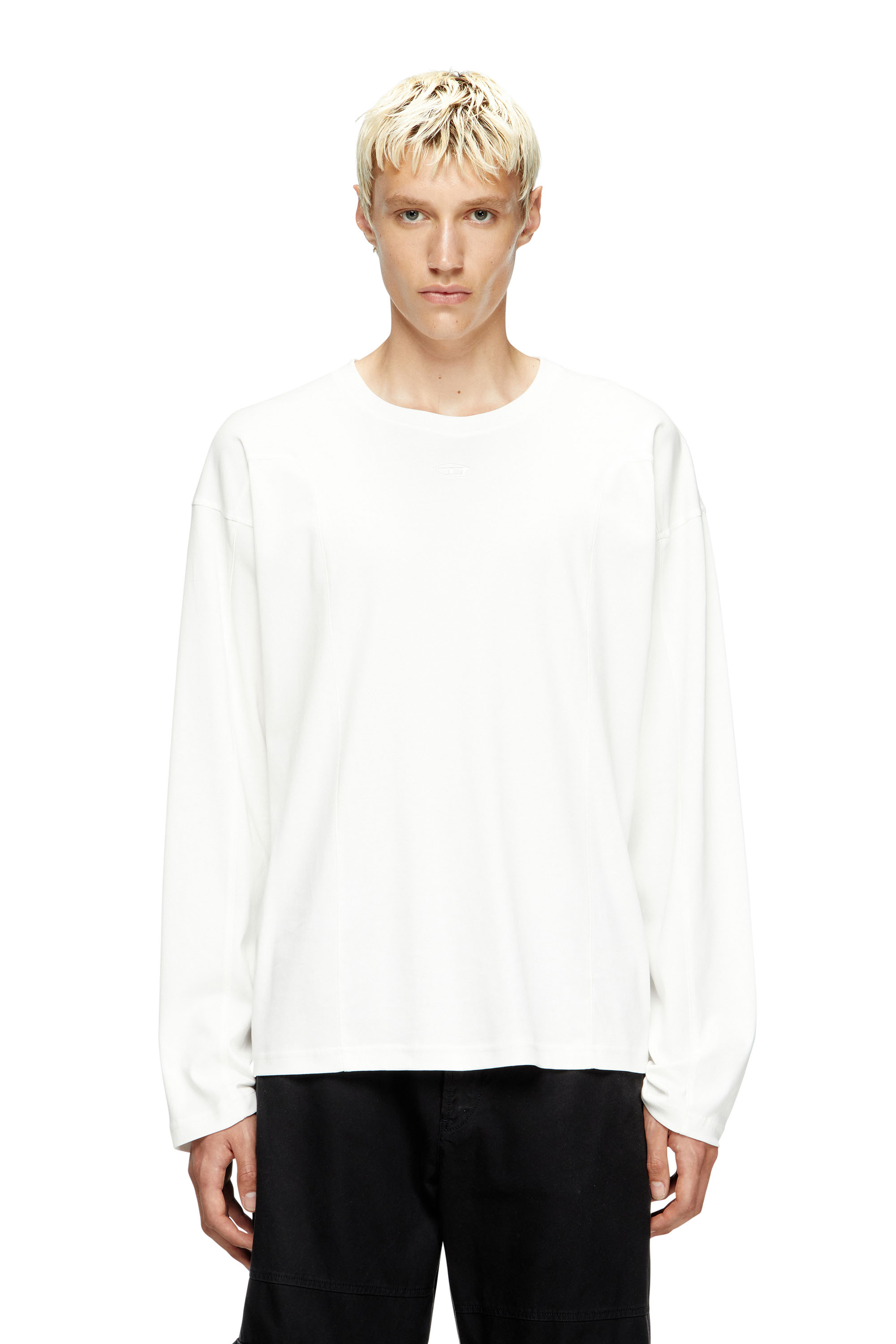 Diesel - T-BOXT-LS-INT, Man's Long-sleeve T-shirt with panels in White - 1