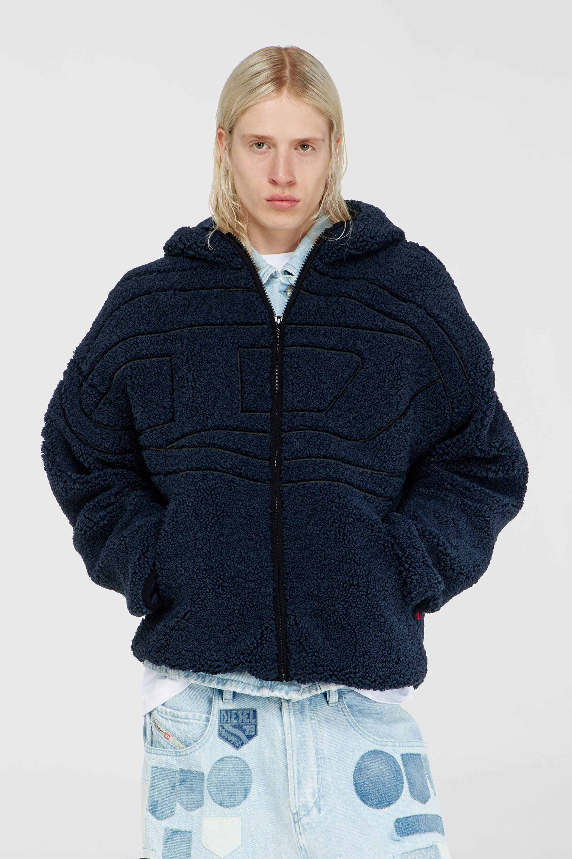Diesel - S-ZAT, Herren Teddy-Kapuzenpullover in Dunkelblau - 3