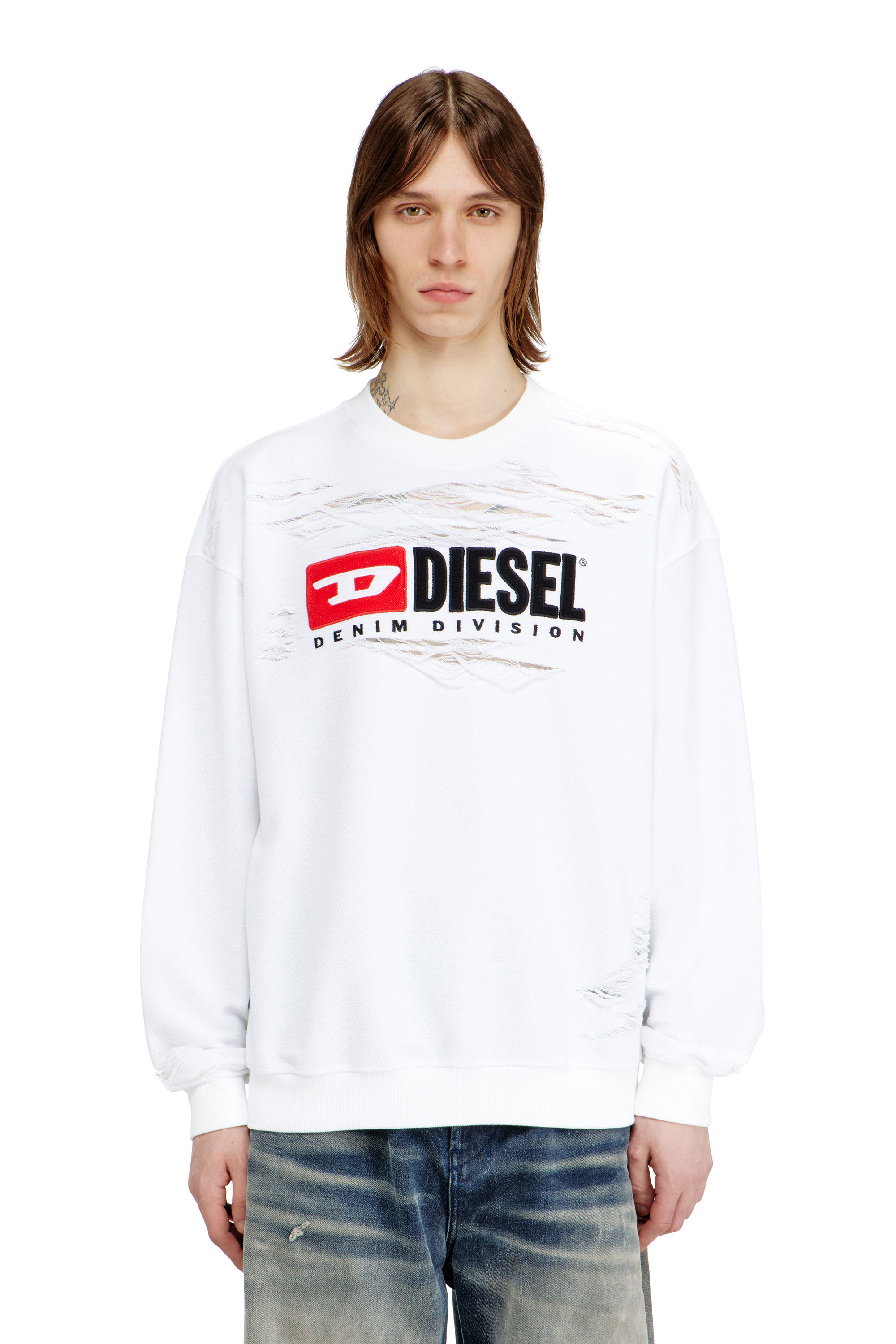 Diesel - S-BOXT-V1, Herren Sweatshirt mit Devor&eacute;-Schwebef&auml;den in null - 3