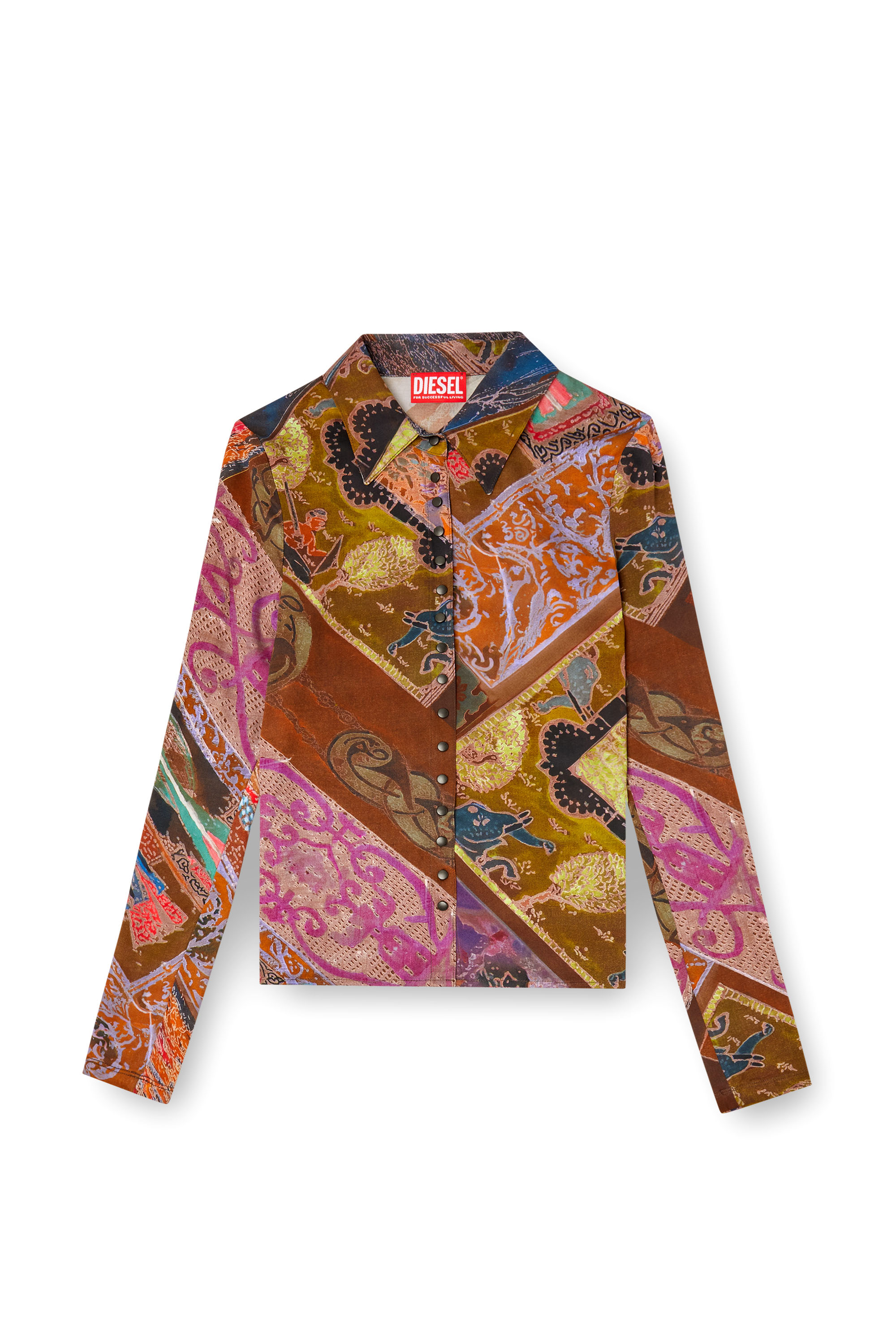 Diesel - C-AMELIA, Damen Hemd aus Stretch-Viskose mit Wappen-Print in Braun - 2