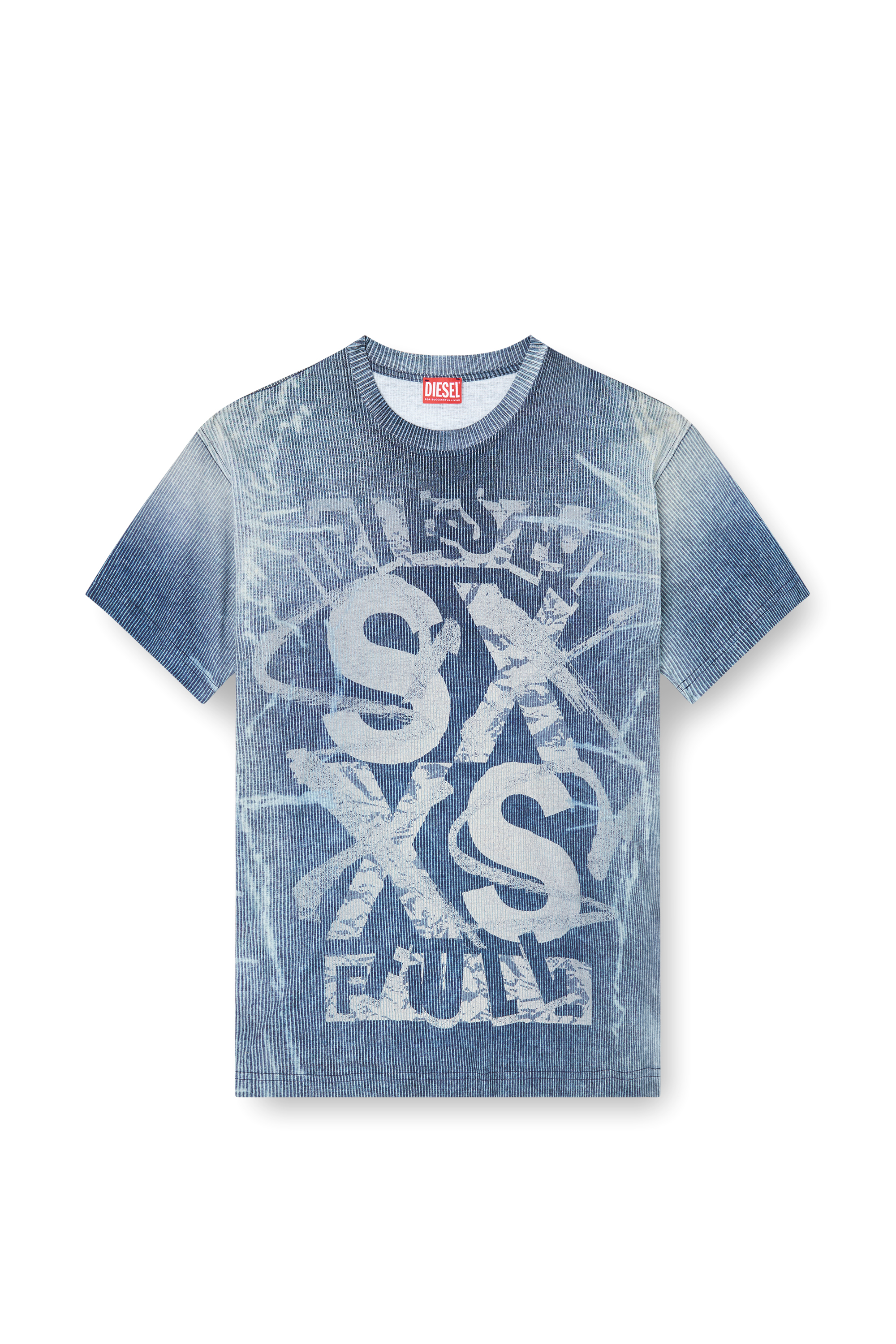 Diesel - T-NORM-R3, Herren T-Shirt mit Rippenstrick-Print in Blau - 3