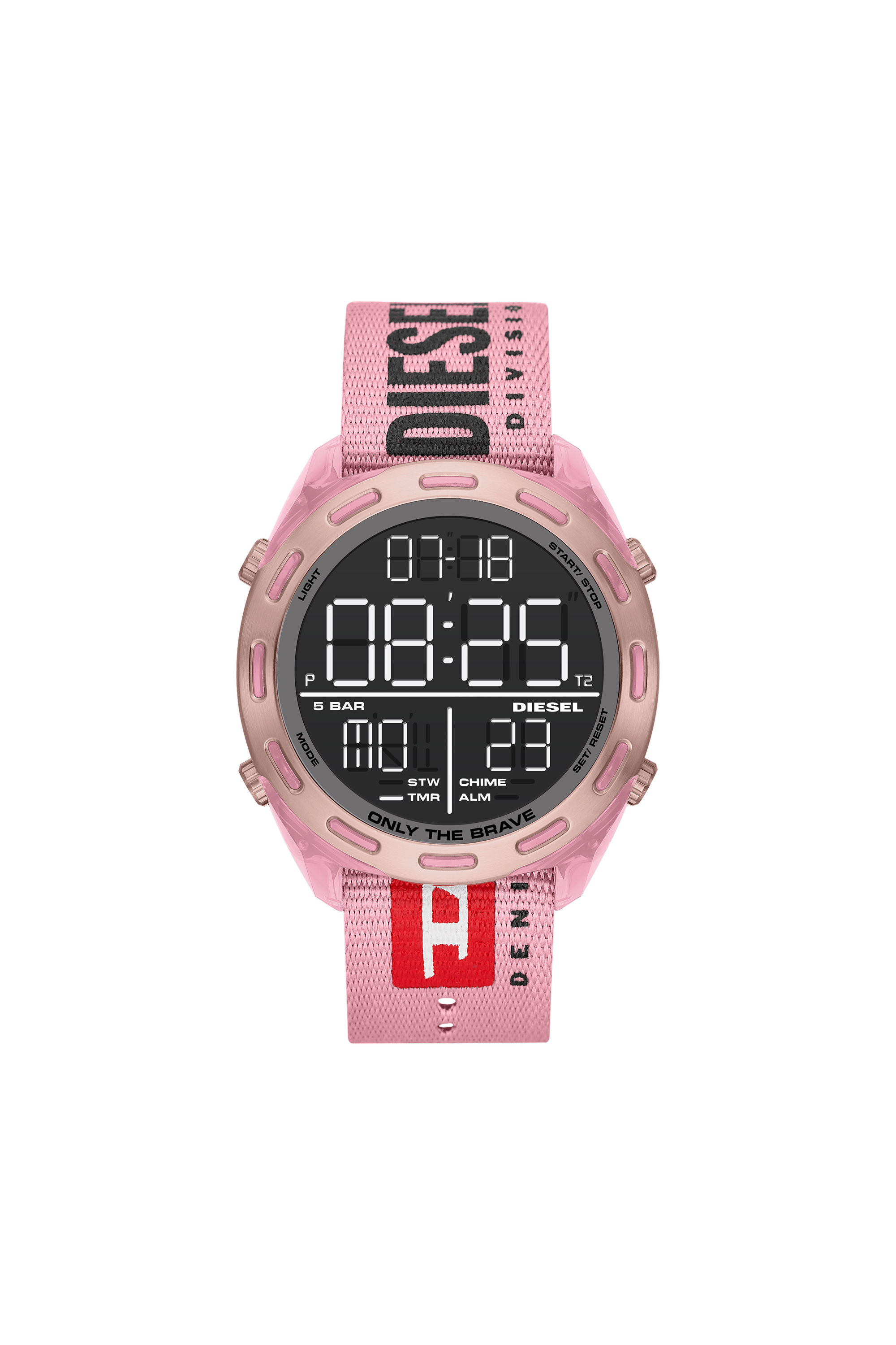 Diesel - DZ1941, Unisex Crusher-Armbanduhr mit Digitalanzeige und rosafarbenem Nylonarmband in Rosa - 1