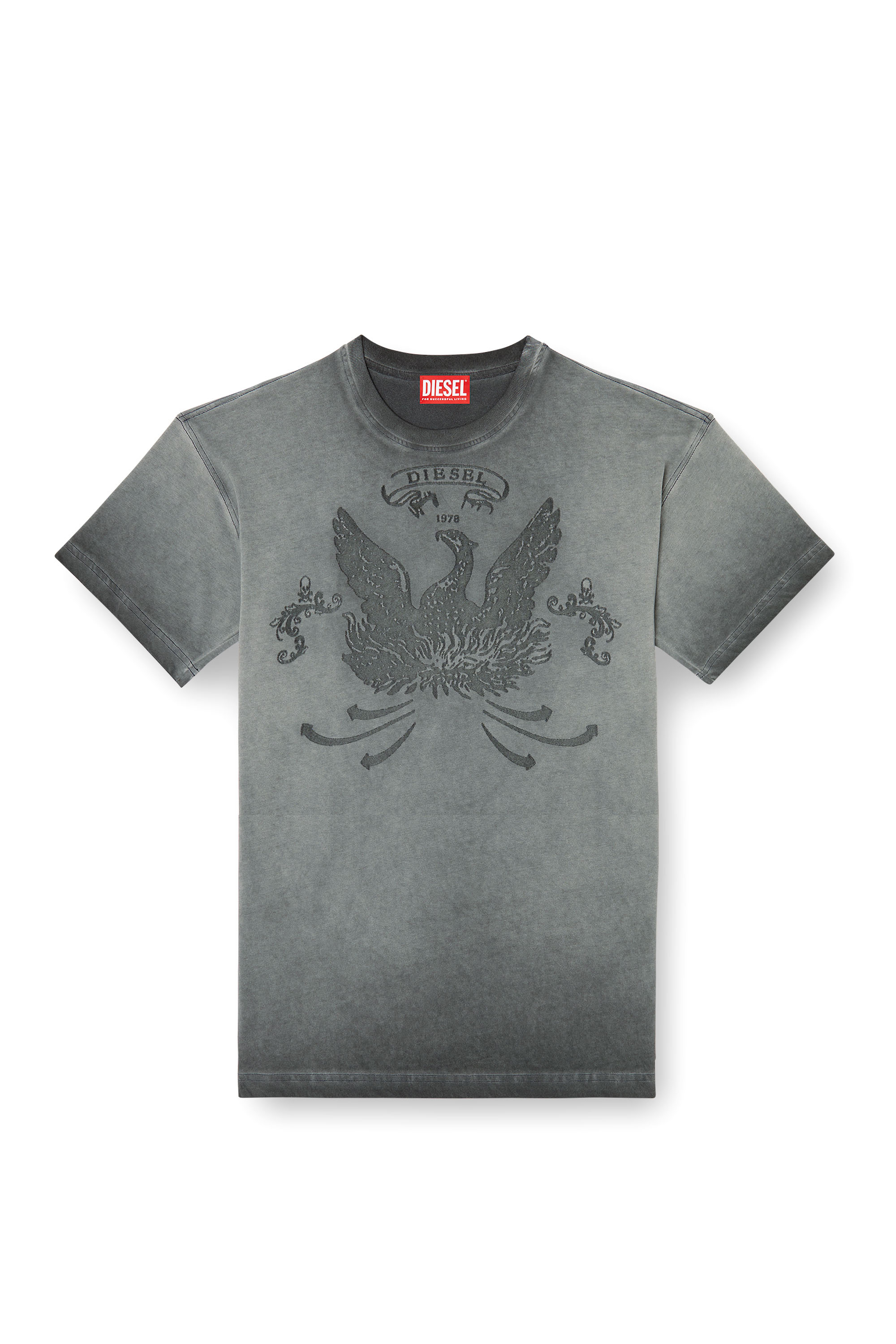 Diesel - T-NORM-T9, Herren T-Shirt mit Phönix-Dévoré in Grau - 2