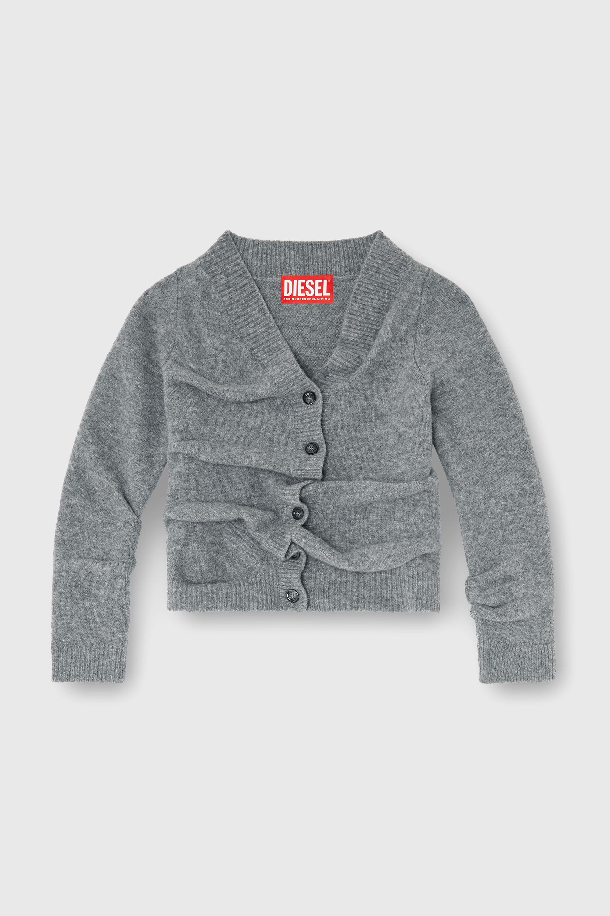 Diesel - M-AVA, Damen Kurz geschnittener Cardigan aus gekochtem, geknittertem Strick in Grau - 1