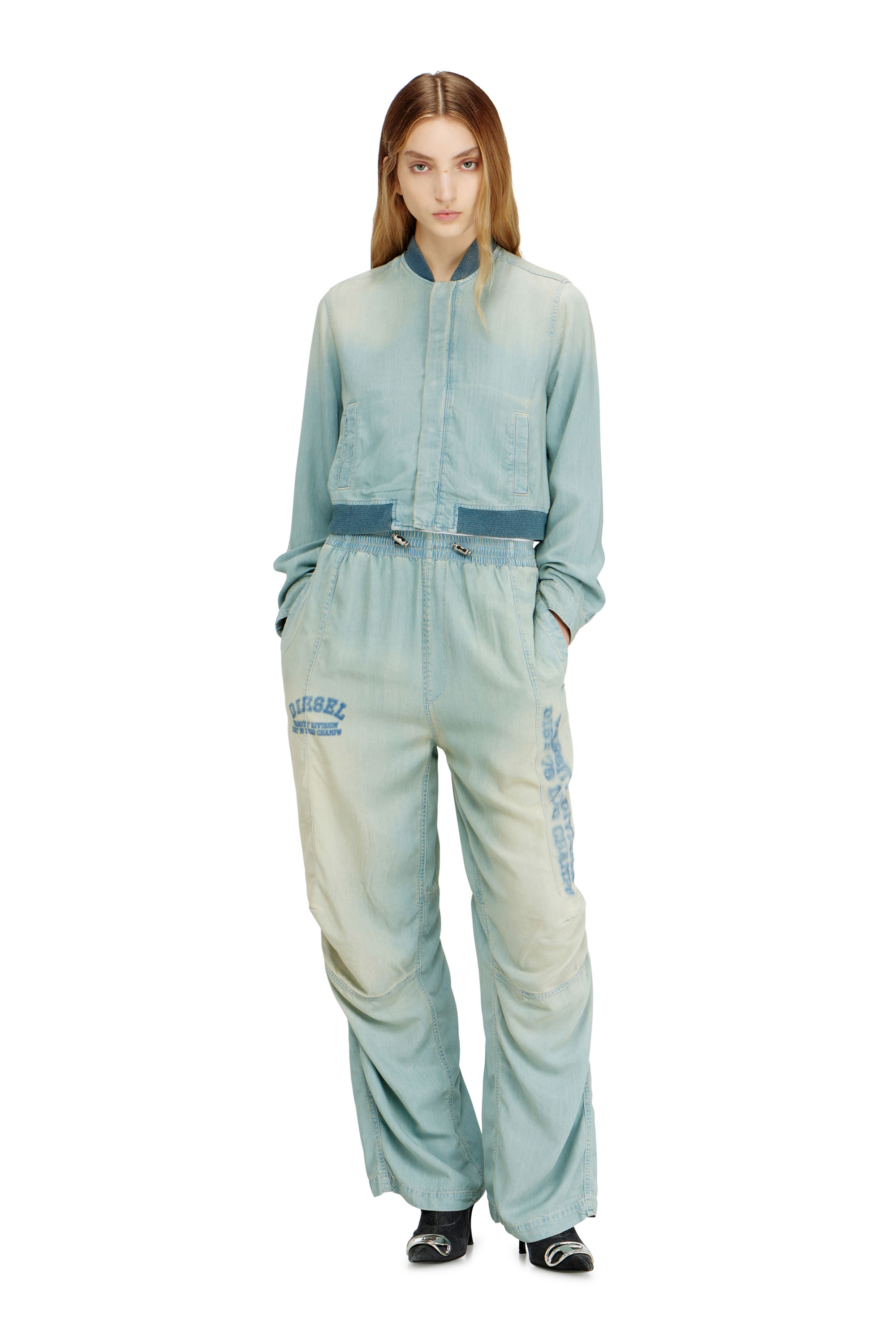 Diesel - DE-RANIA-S1, Damen Bomber-Hemd aus flie&szlig;endem Denim mit Schmutzeffekt in null - 2