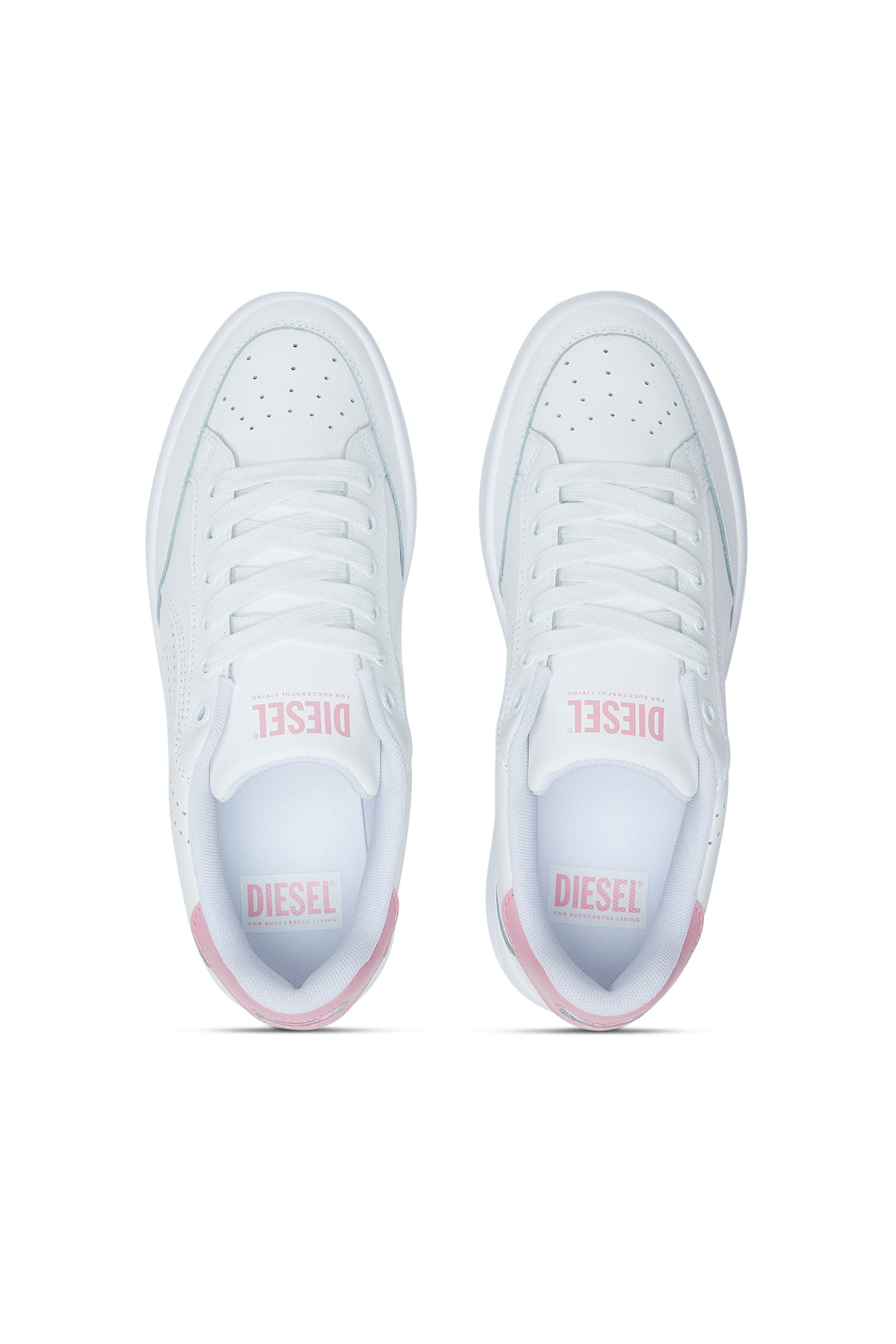 Diesel - S-DAKOTA LOW W, Damen Sneakers aus Leder mit perforiertem Logo in Weiss/Rosa - 5