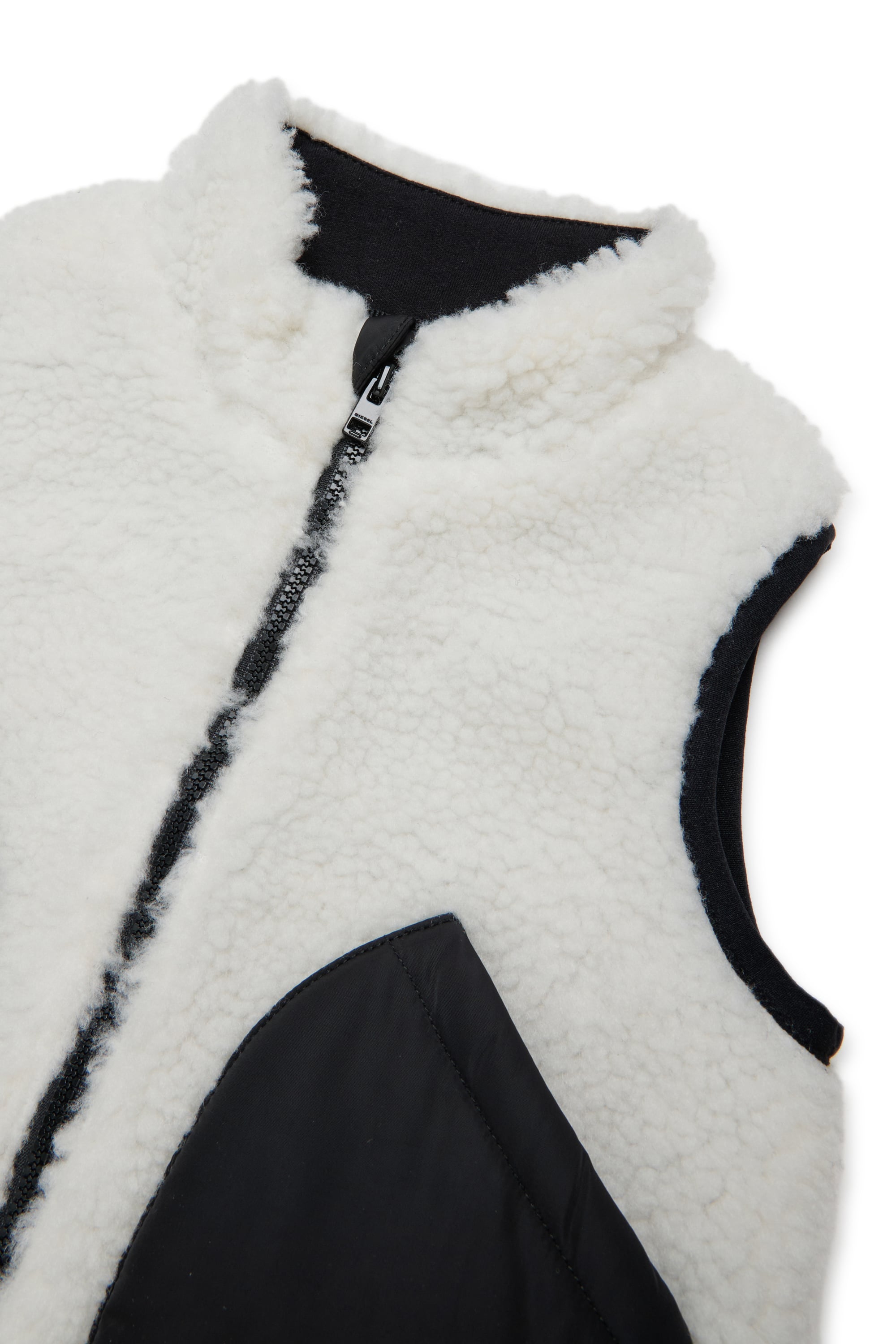 Diesel - JSEARB, Man's Colour-block vest in teddy fleece and nylon in White - 3