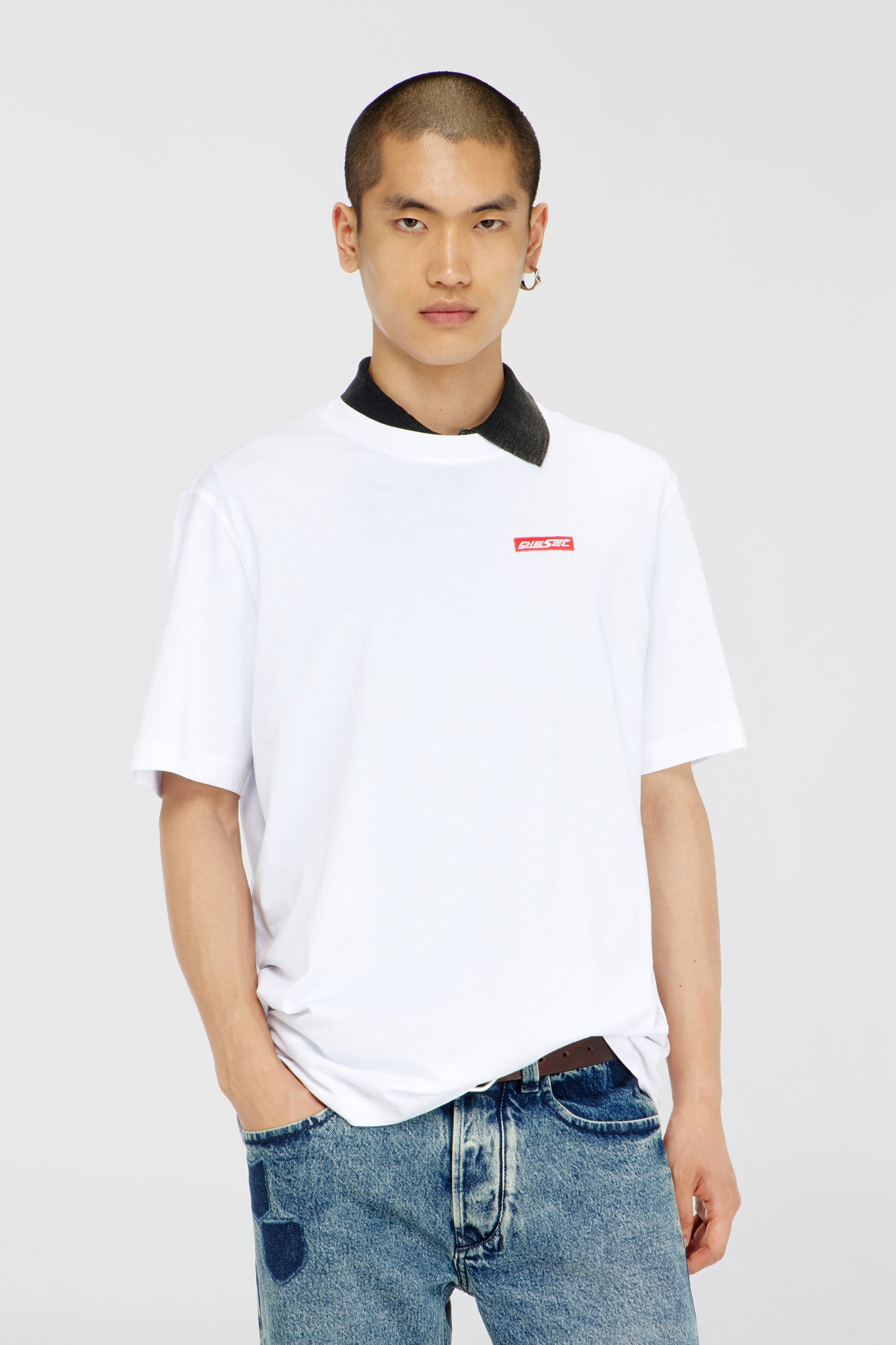 Diesel - T-ADJUST-AA12, Man's Cotton T-shirt with logo patch in White - 1