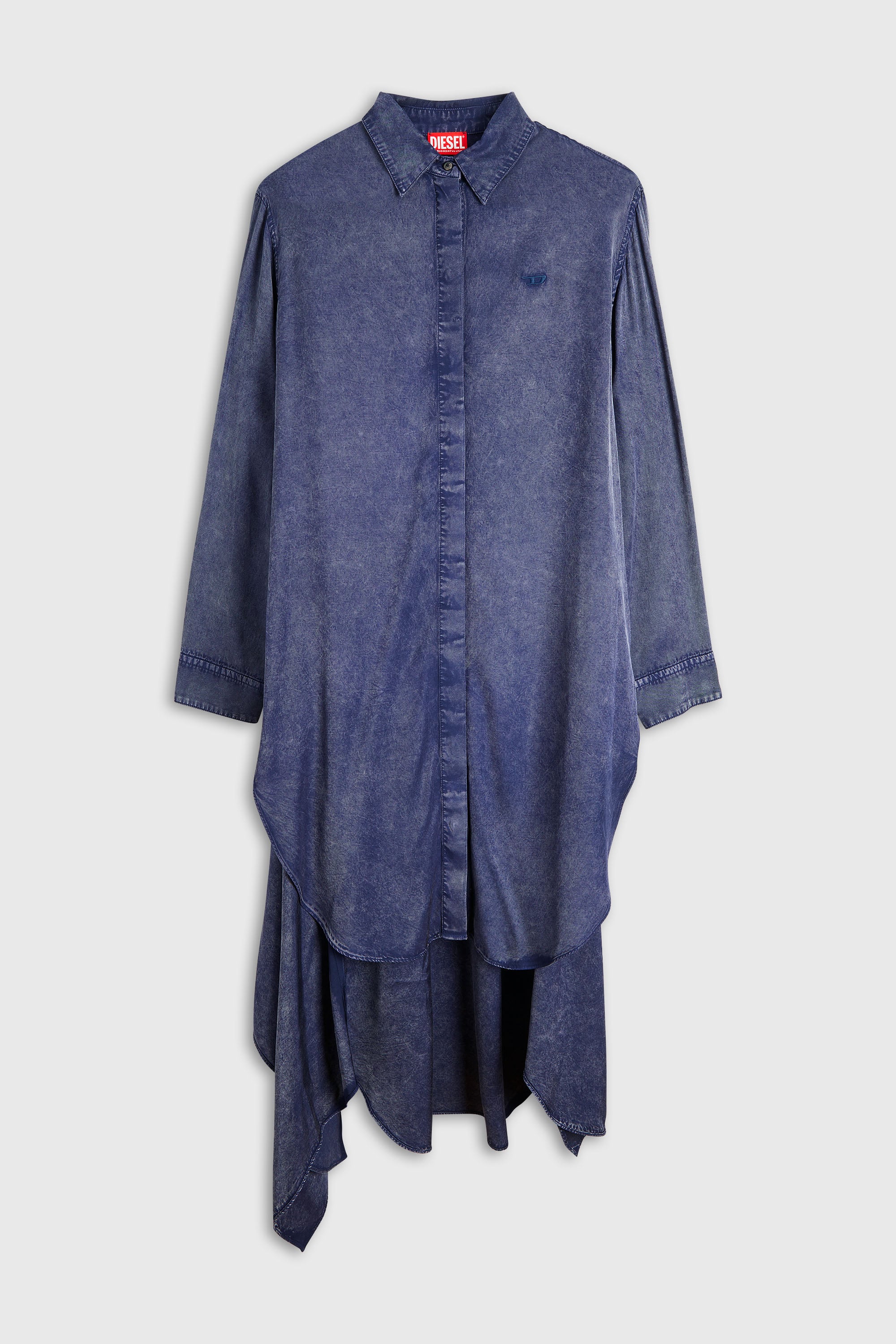 Diesel - D-ILETTA-B2, Damen Midi-Hemdkleid aus Viskose mit Denim-Effekt in Blau - 1