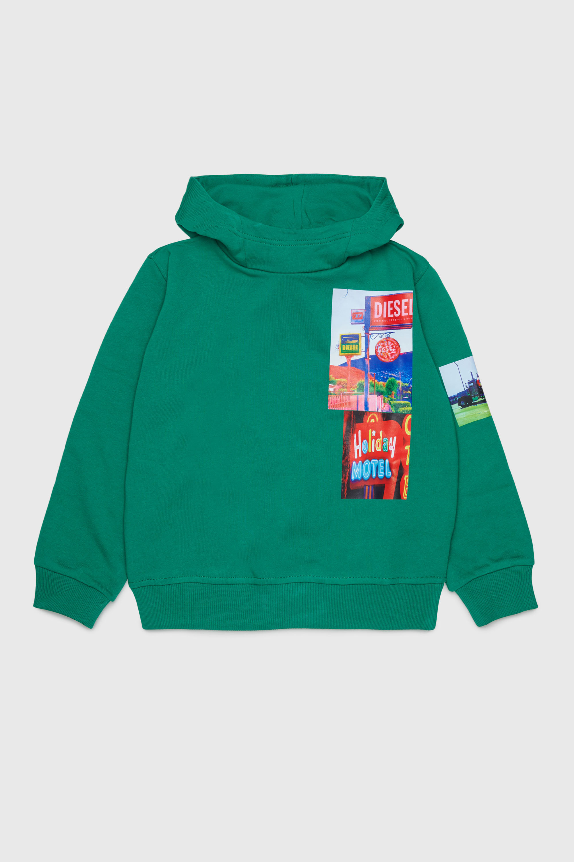 Diesel - SFORMY OVER, Herren Kapuzenpullover mit photo prints in Gr&uuml;n - 1