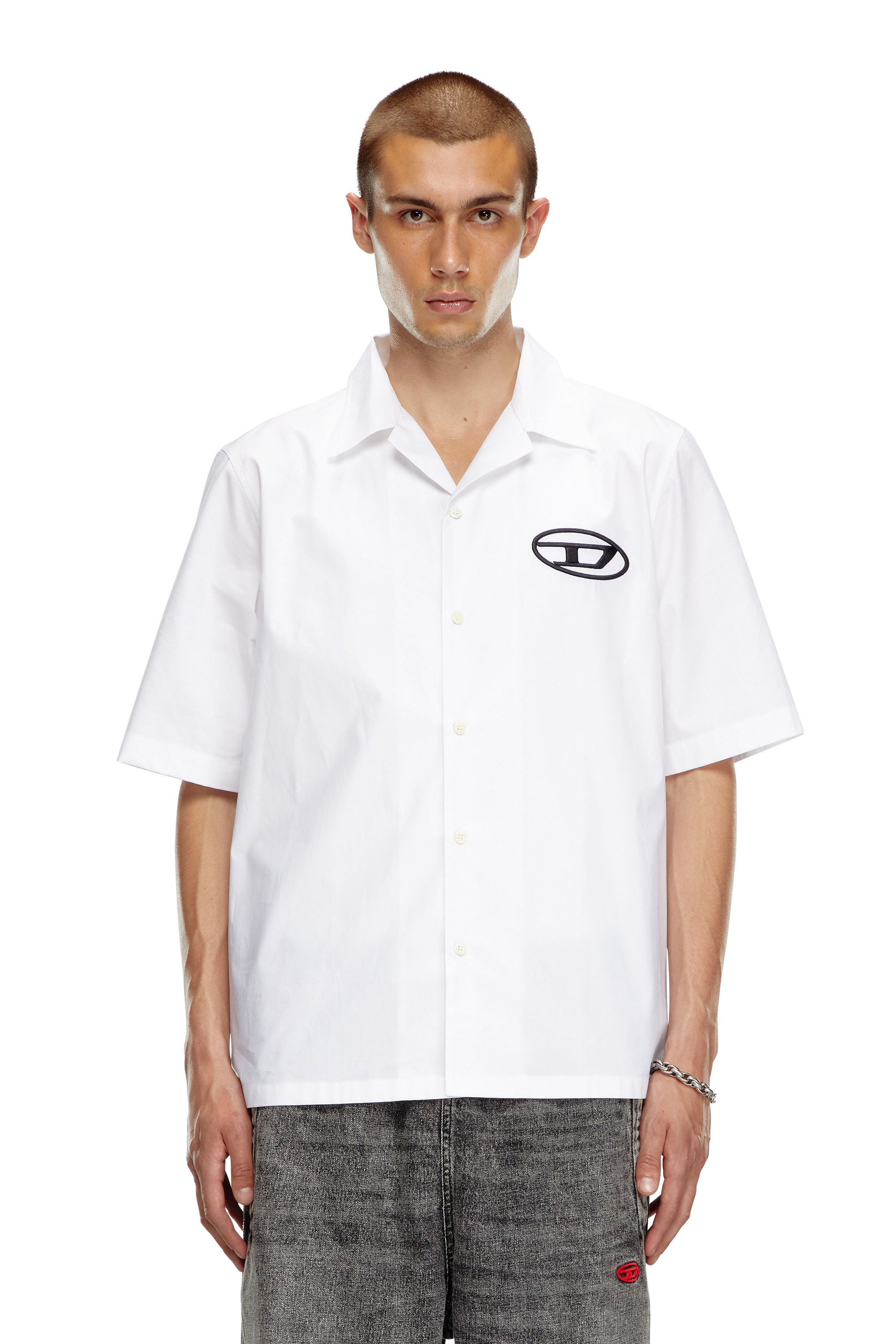 Diesel - S-MAC-C, Man's Bowling shirt with logo embroidery in White - 1