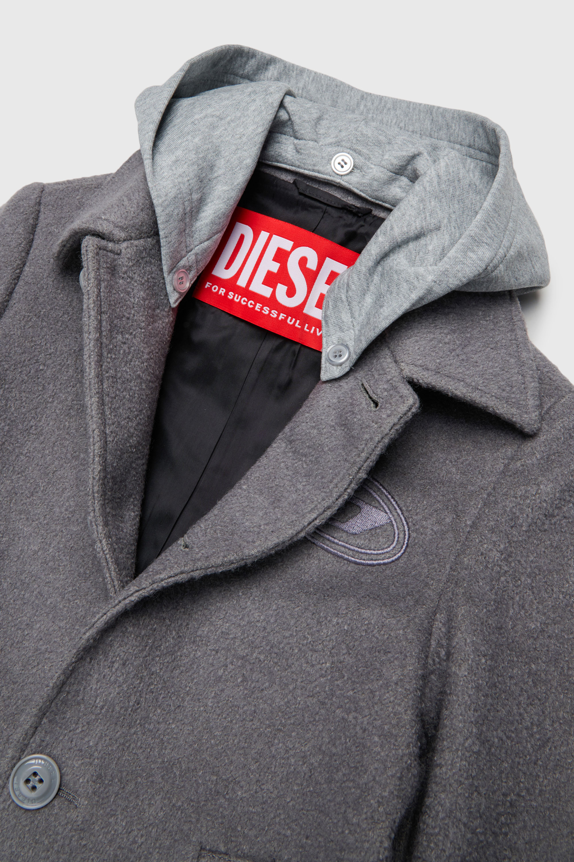 Diesel - JASTONEOUT, Herren Mantel aus Wollmischung mit abnehmbarer Kapuze in Dunkelgrau - 3