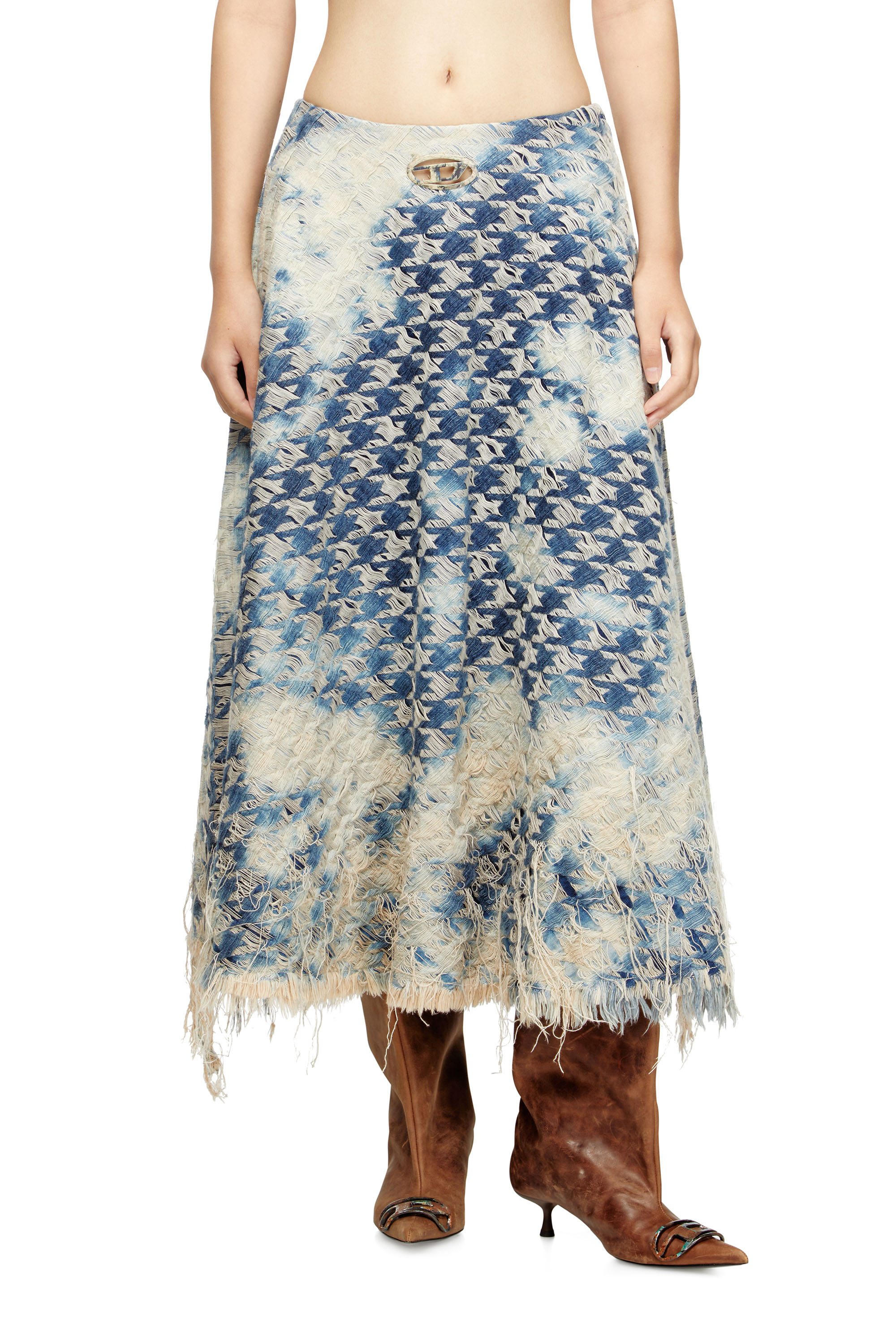 DE-ANNET-FSH1, Medium blue Diesel - DE-ANNET-FSH1, Woman's Midi skirt in houndstooth-weave denim in Medium blue - 3