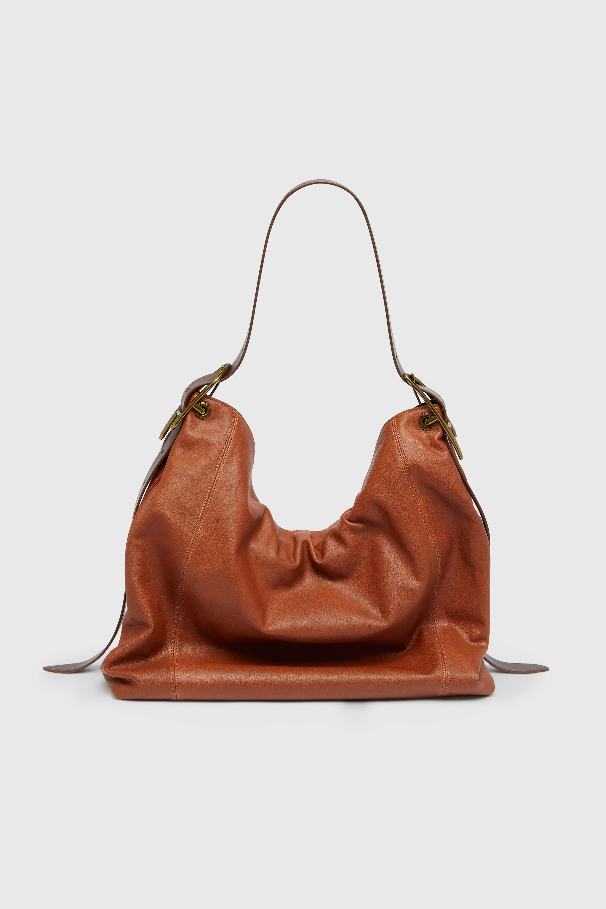 Diesel - D-LINE HOBO L, Damen D-Line-Hobo-Tasche aus gl&auml;nzendem, geknittertem Leder in Braun - 3