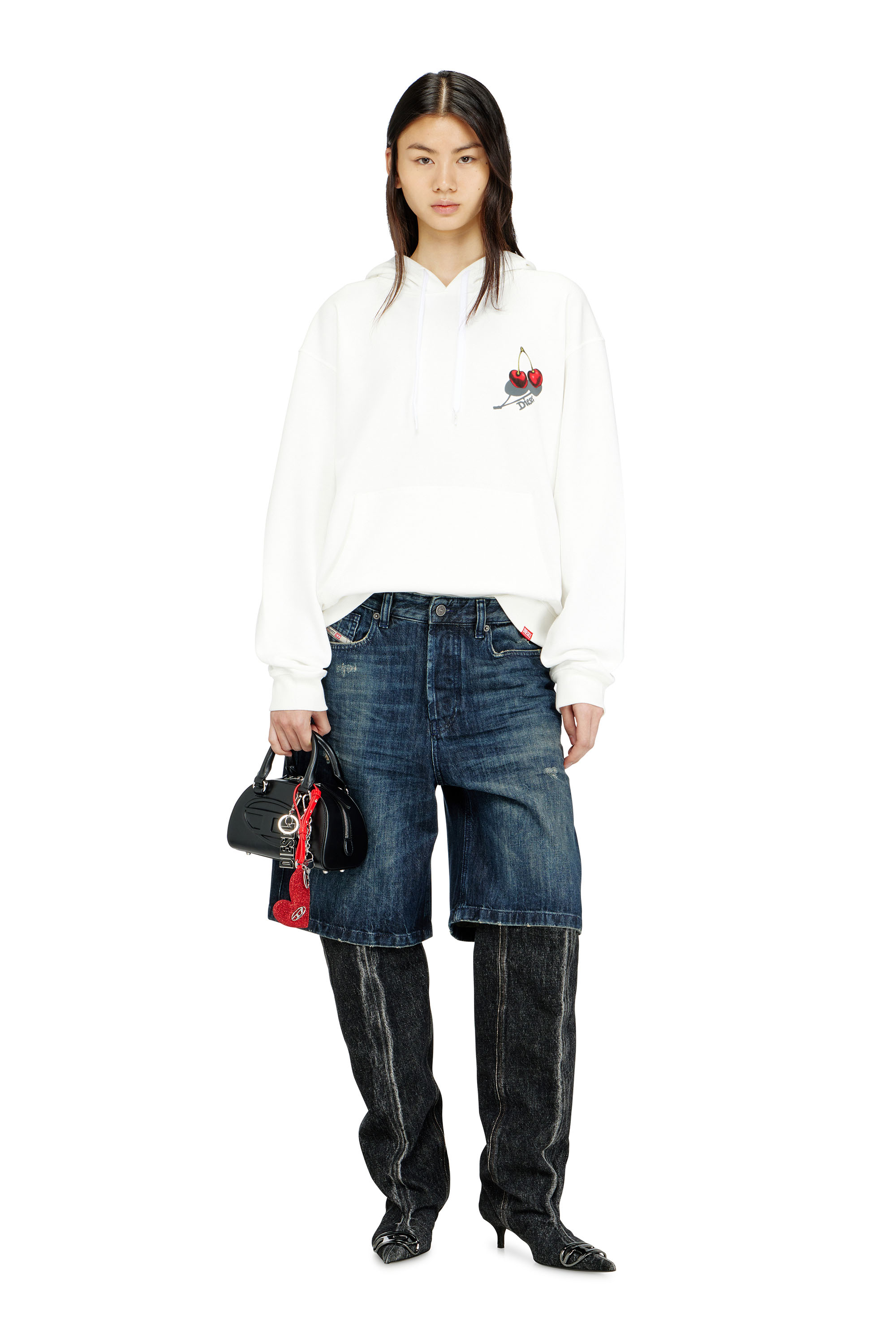 Diesel - SV-S-NORM-HOOD-CHER, Unisex Sweatshirt aus Baumwolle mit Kirschendruck in Wei&szlig; - 2