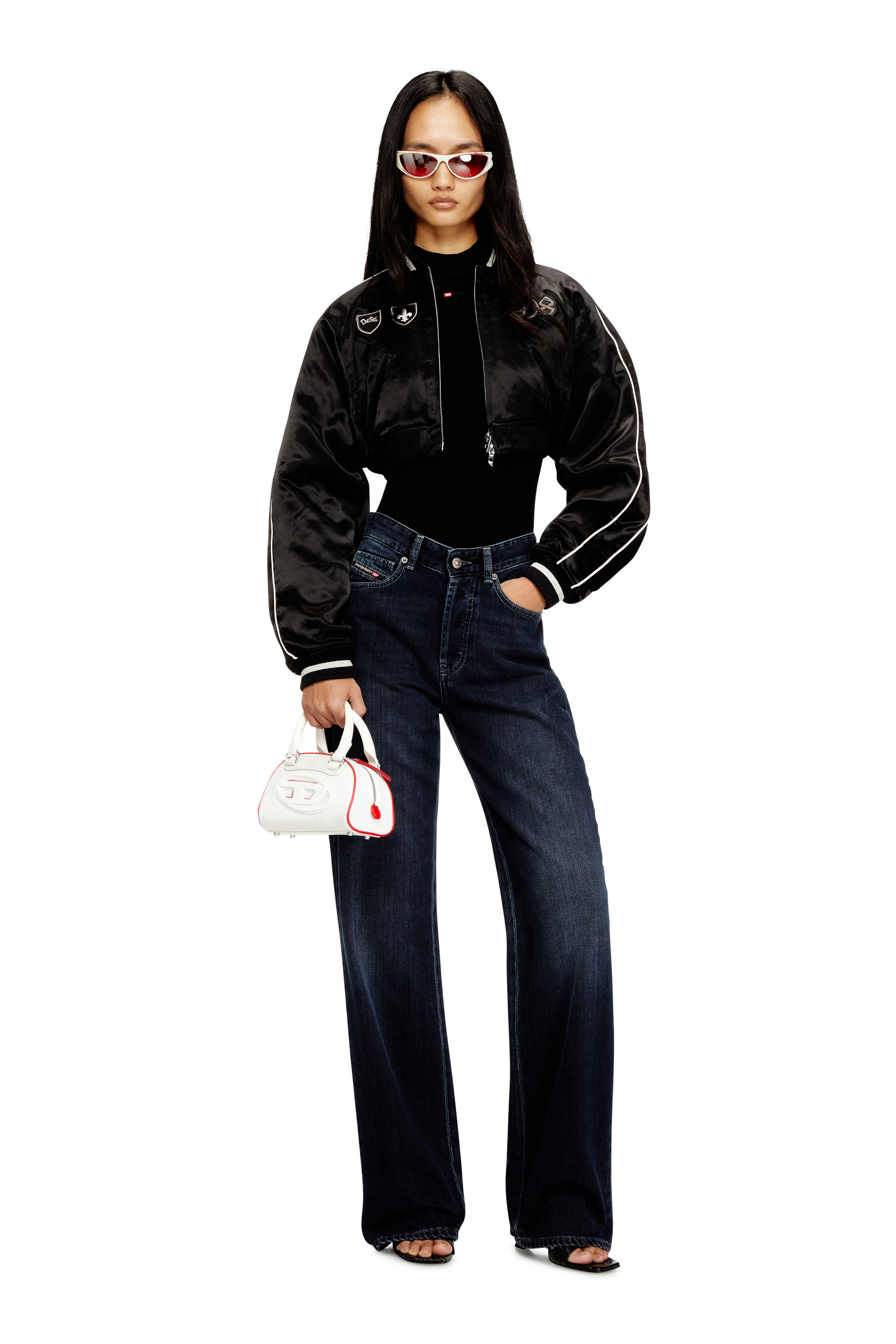 Diesel - G-OSPEL-CP, Damen Kurz geschnittene Satin-Souvenirjacke in Schwarz - 2